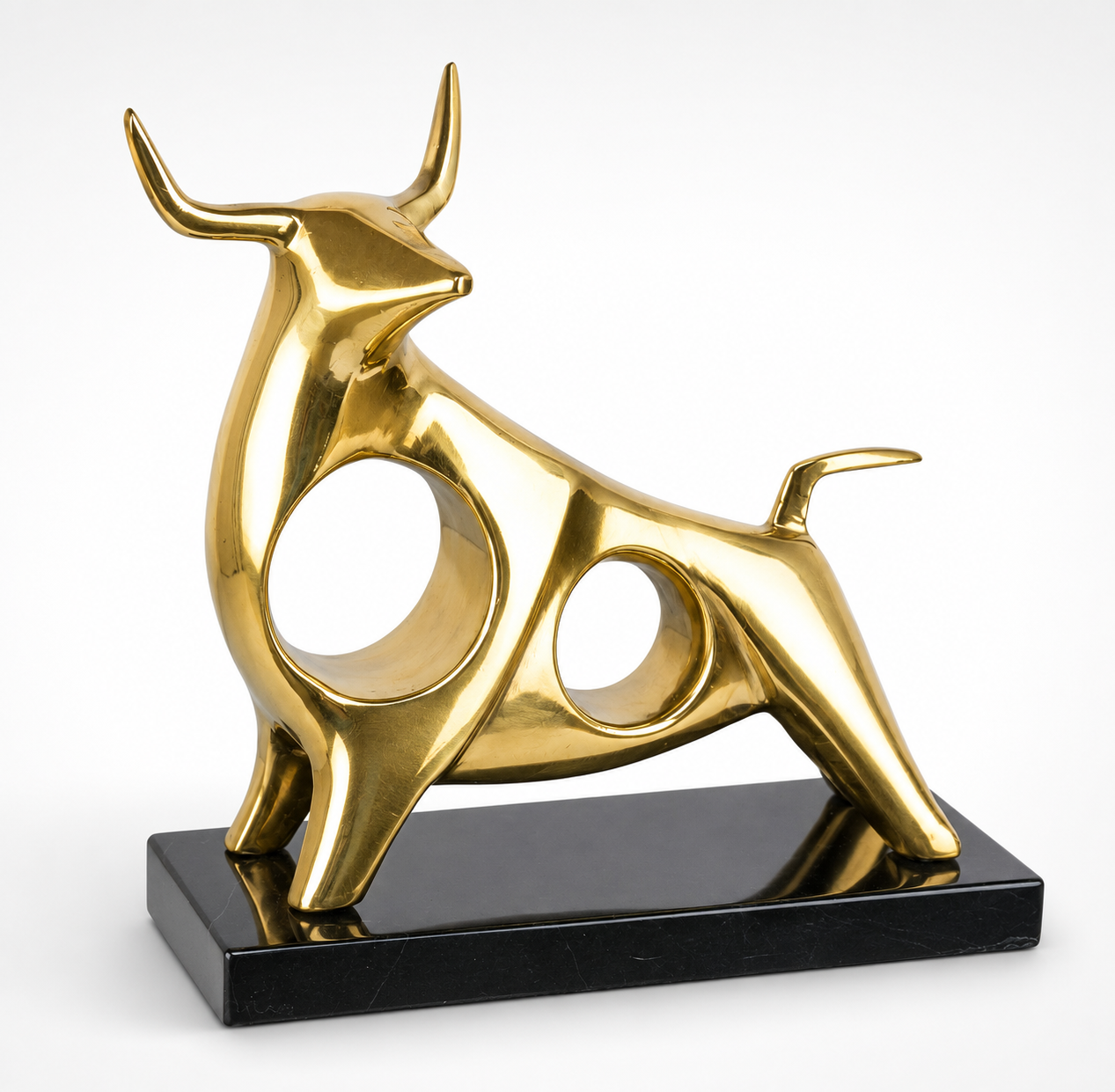 Bronze Sculpture of a Standing Bull on a Marble Base, Animal Sculpture