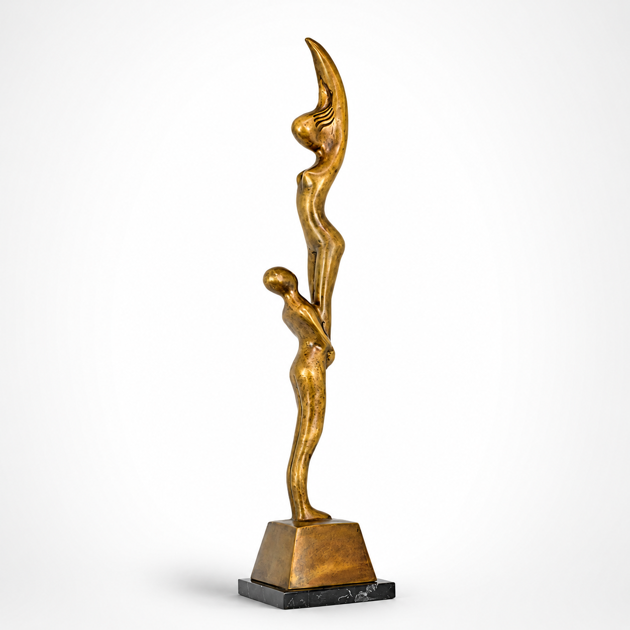 Modernist Bronze Sculpture of Two Acrobats, Dancer & Performance Sculp