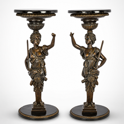 Pair of Bronze Guéridon with Marble Top | Handcrafted Bronze Decor
