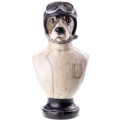 Bust dog with pilot's helmet hand-painted polyresin figure