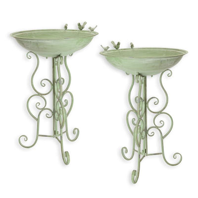 Pair of Iron Bird Baths on Stand