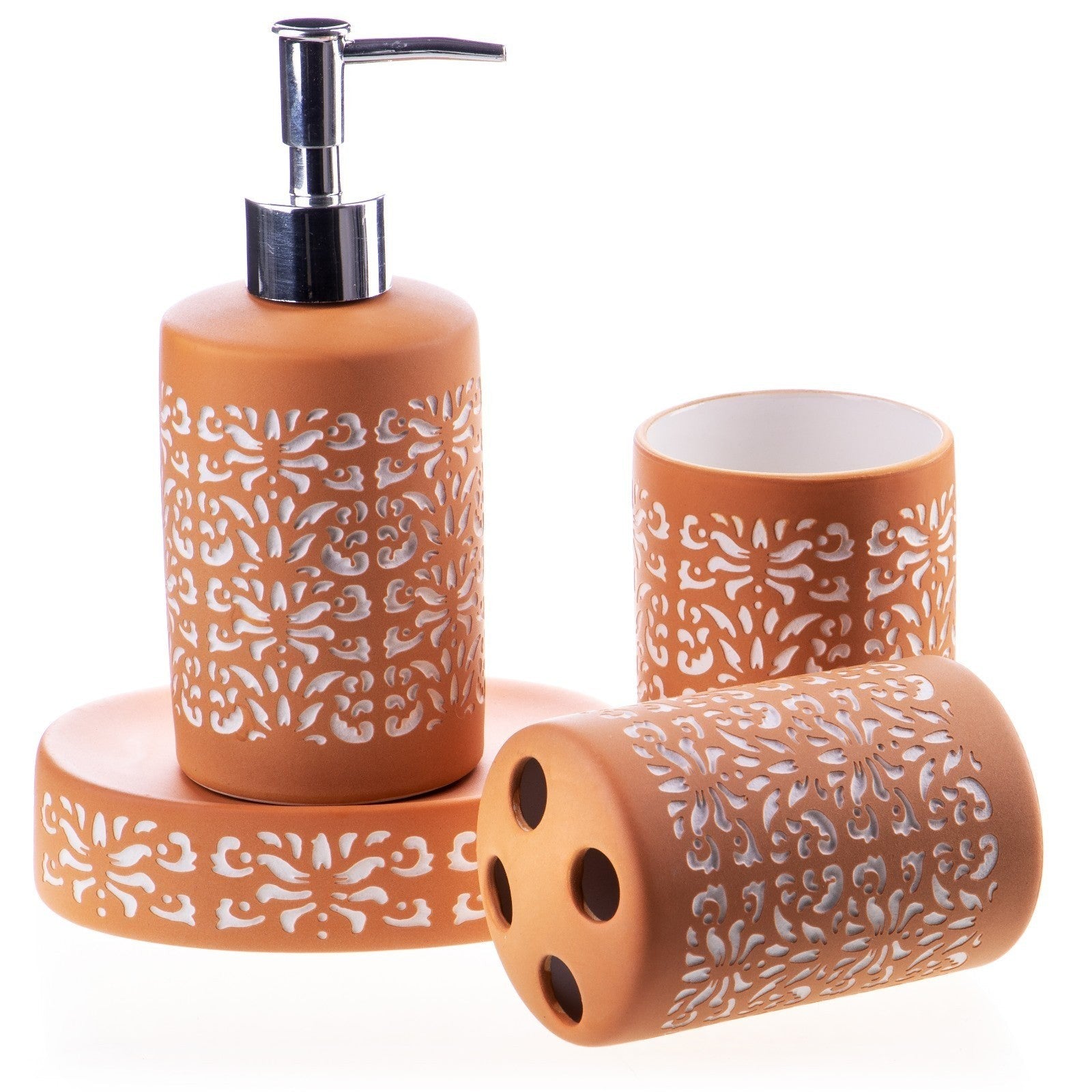 Terracotta Ceramic Bathroom Accessory Set 4 Pieces, Curios & Collectib