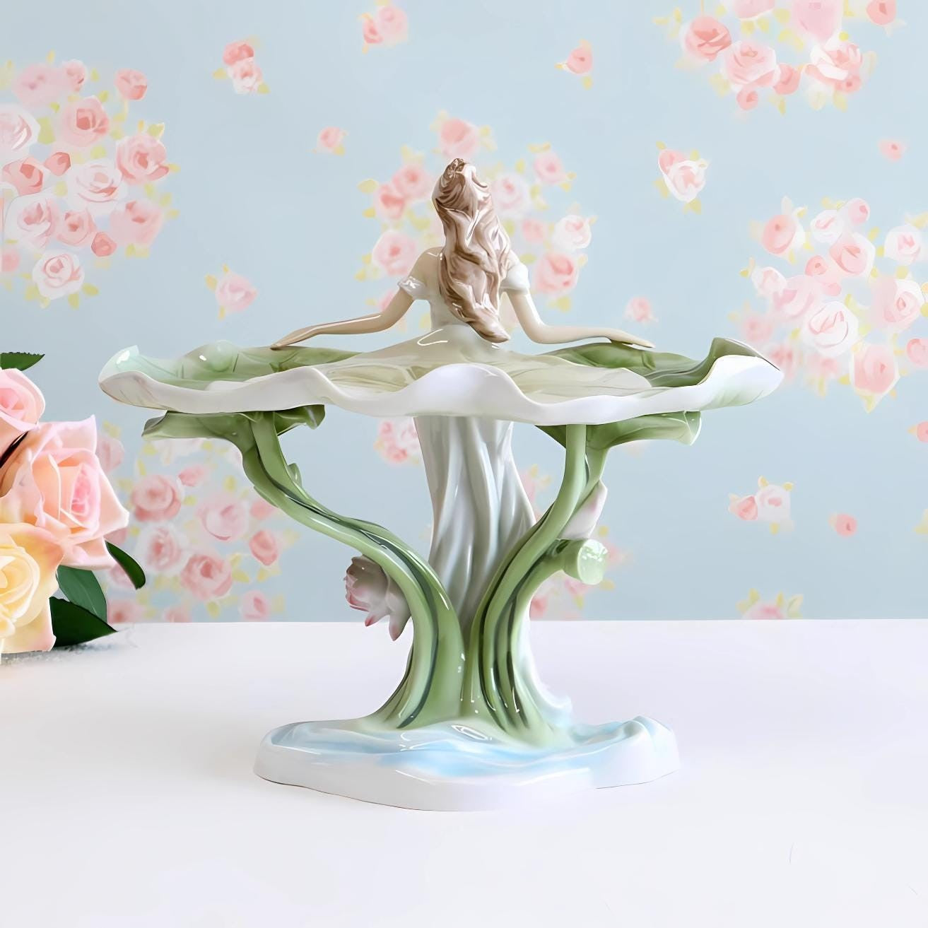 Tray with Woman and Lotus Leaf | Vases & Bowls | Home Decor