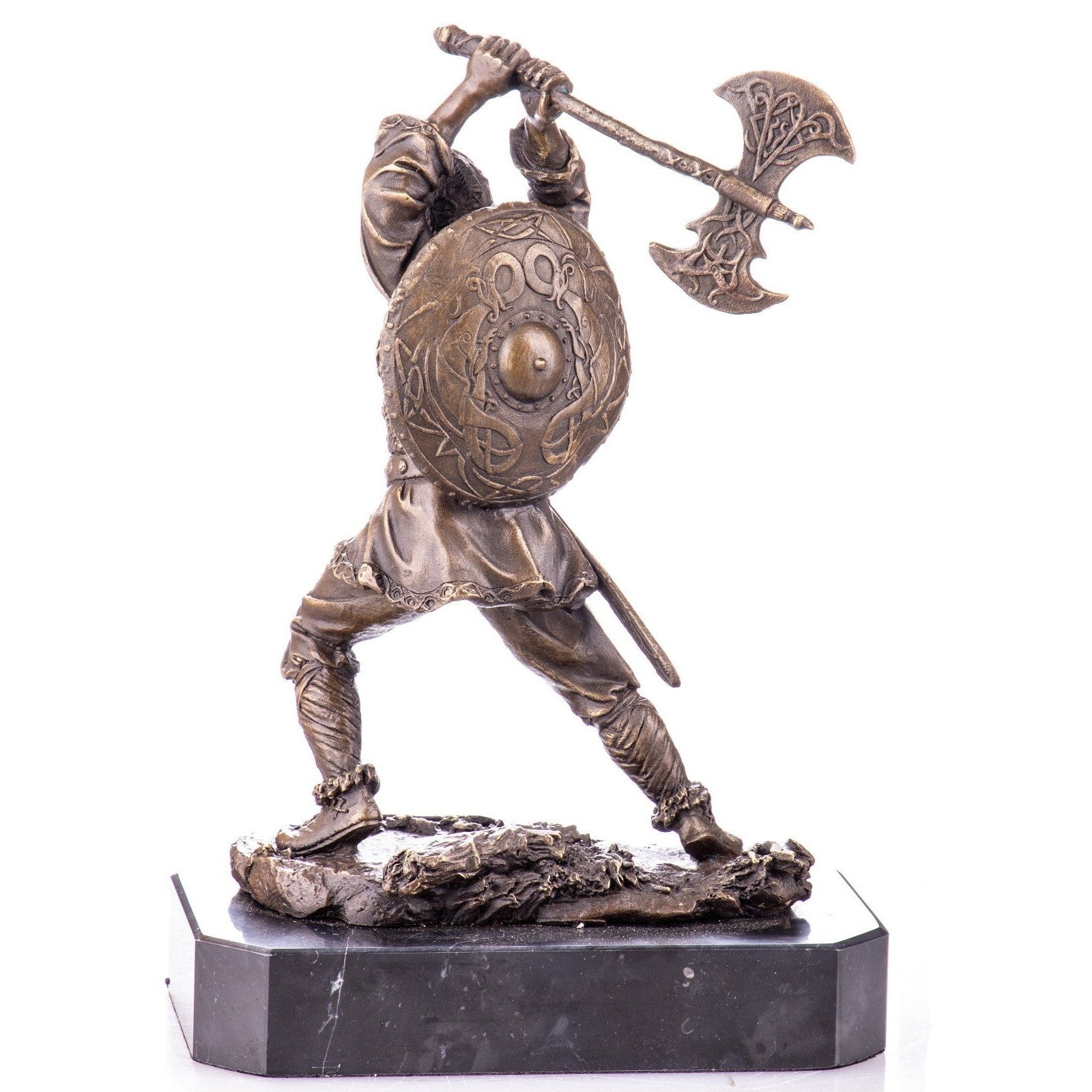 Viking Warrior Bronze Sculpture with Battle Axe | Figurines & Statues