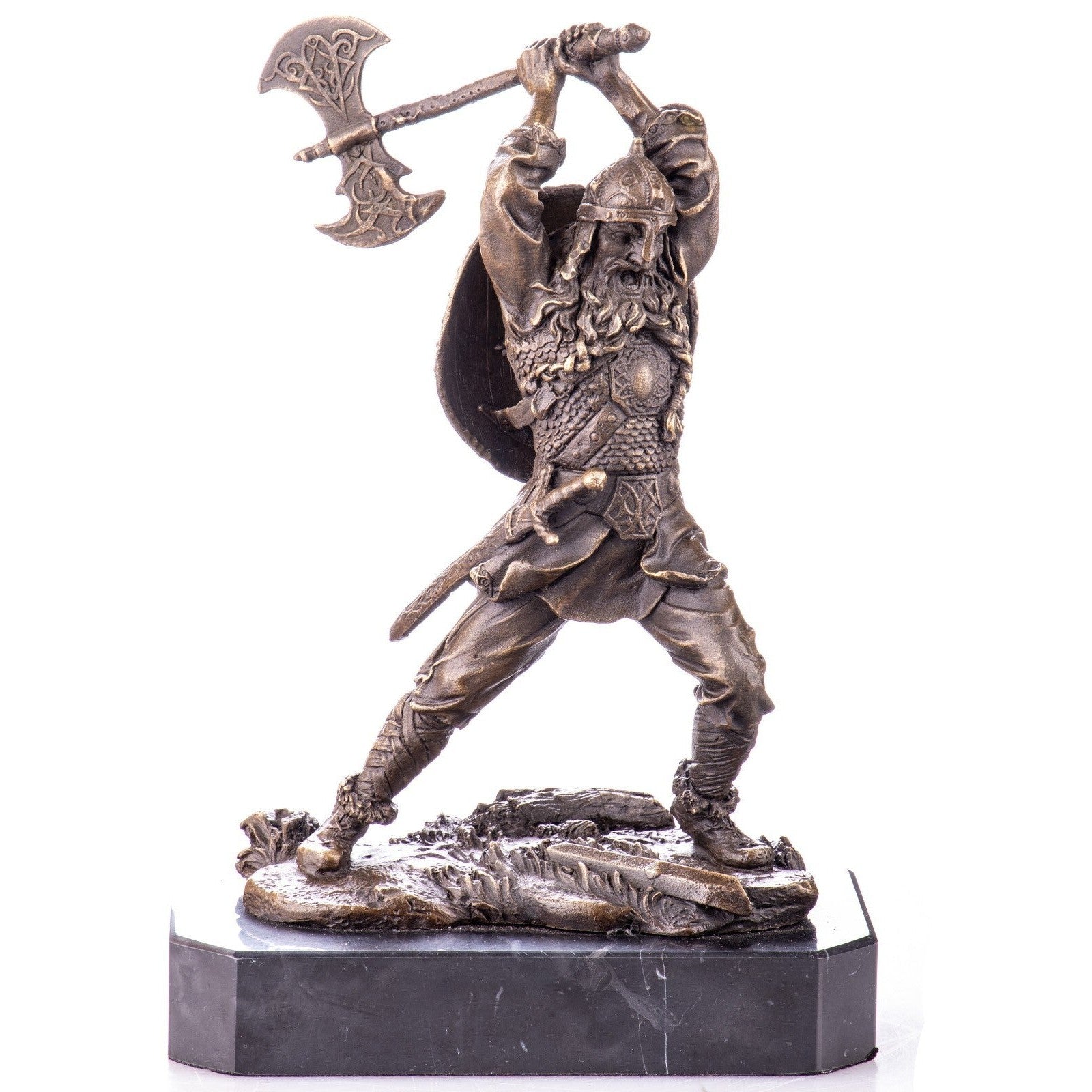 Viking Warrior Bronze Sculpture with Battle Axe | Figurines & Statues