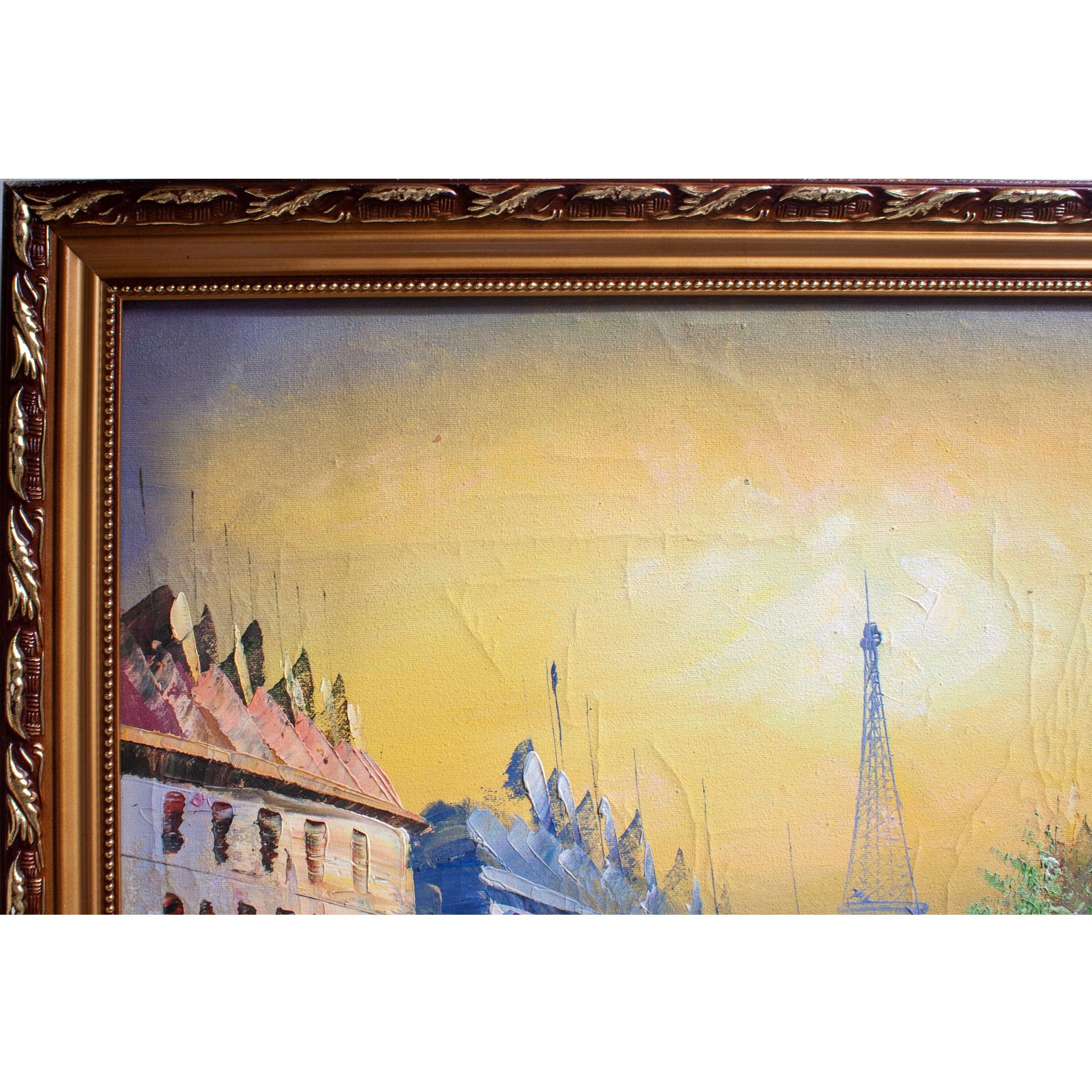 Vintage Oil Eiffel Tower painting on Canvas | Curios & Collectibles