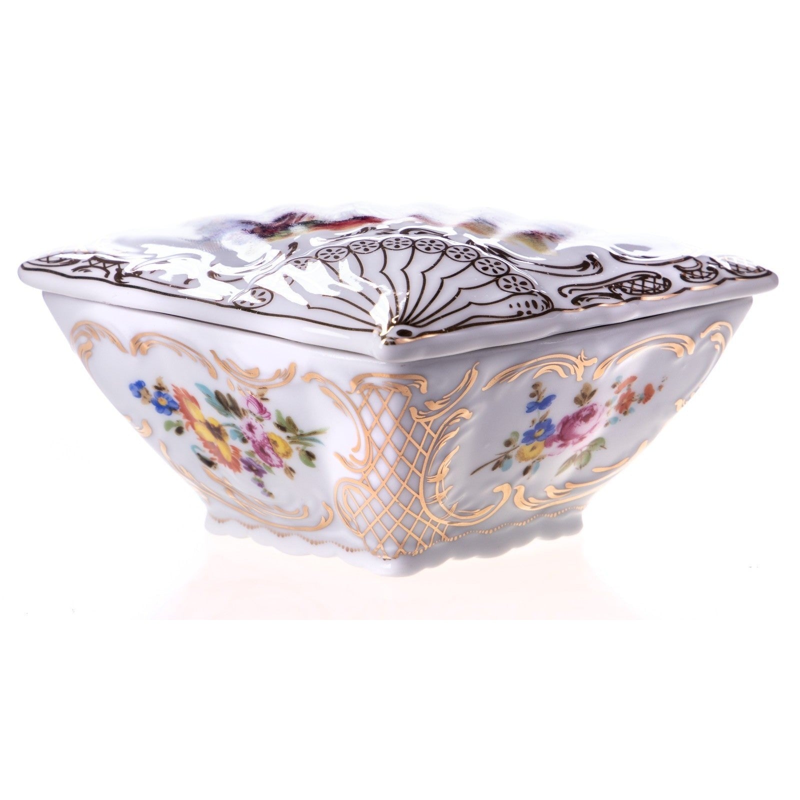 Vintage Porcelain Fan-Shaped Dish with Romantic Scene, Curios & Collec
