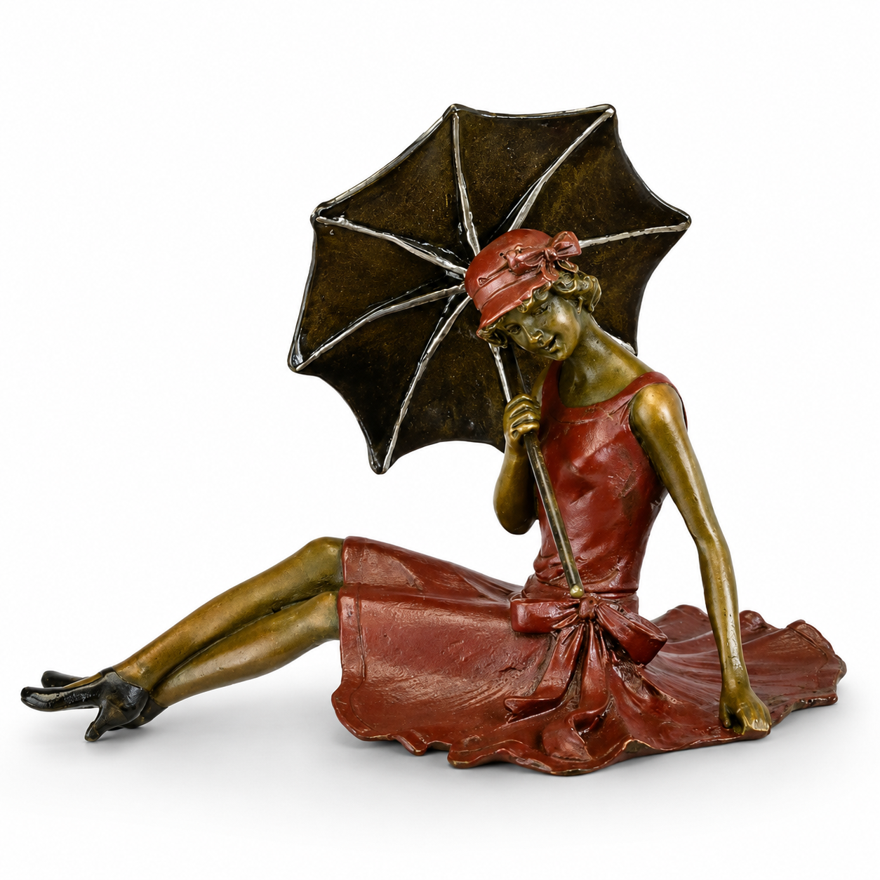 Reclining Lady with Umbrella | Handcrafted Bronze Decor