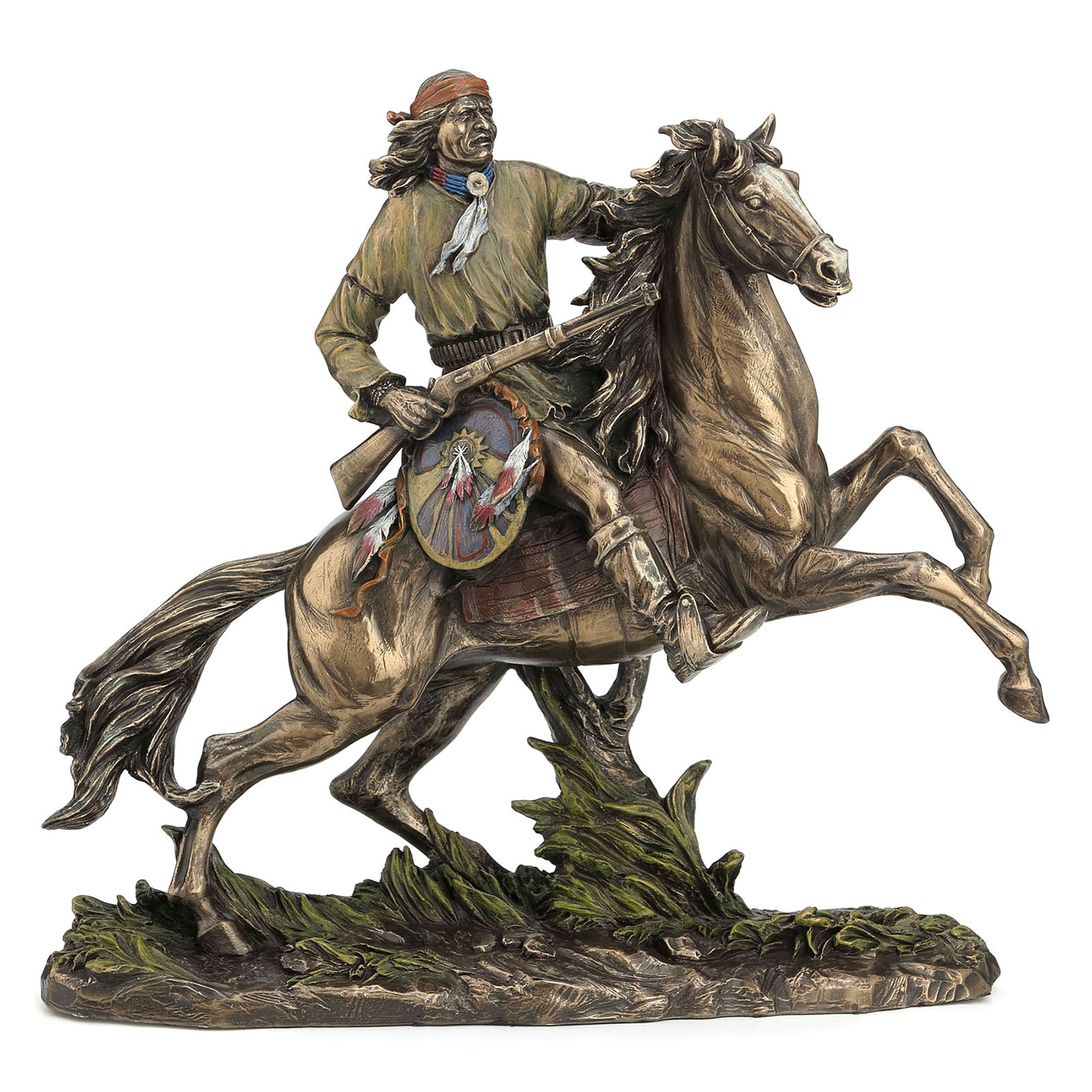 Apache Warrior On Horseback With Riffle And Shield