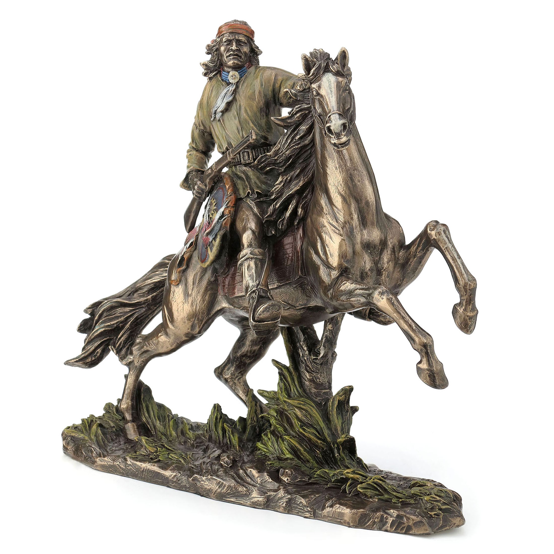 Apache Warrior On Horseback With Riffle And Shield
