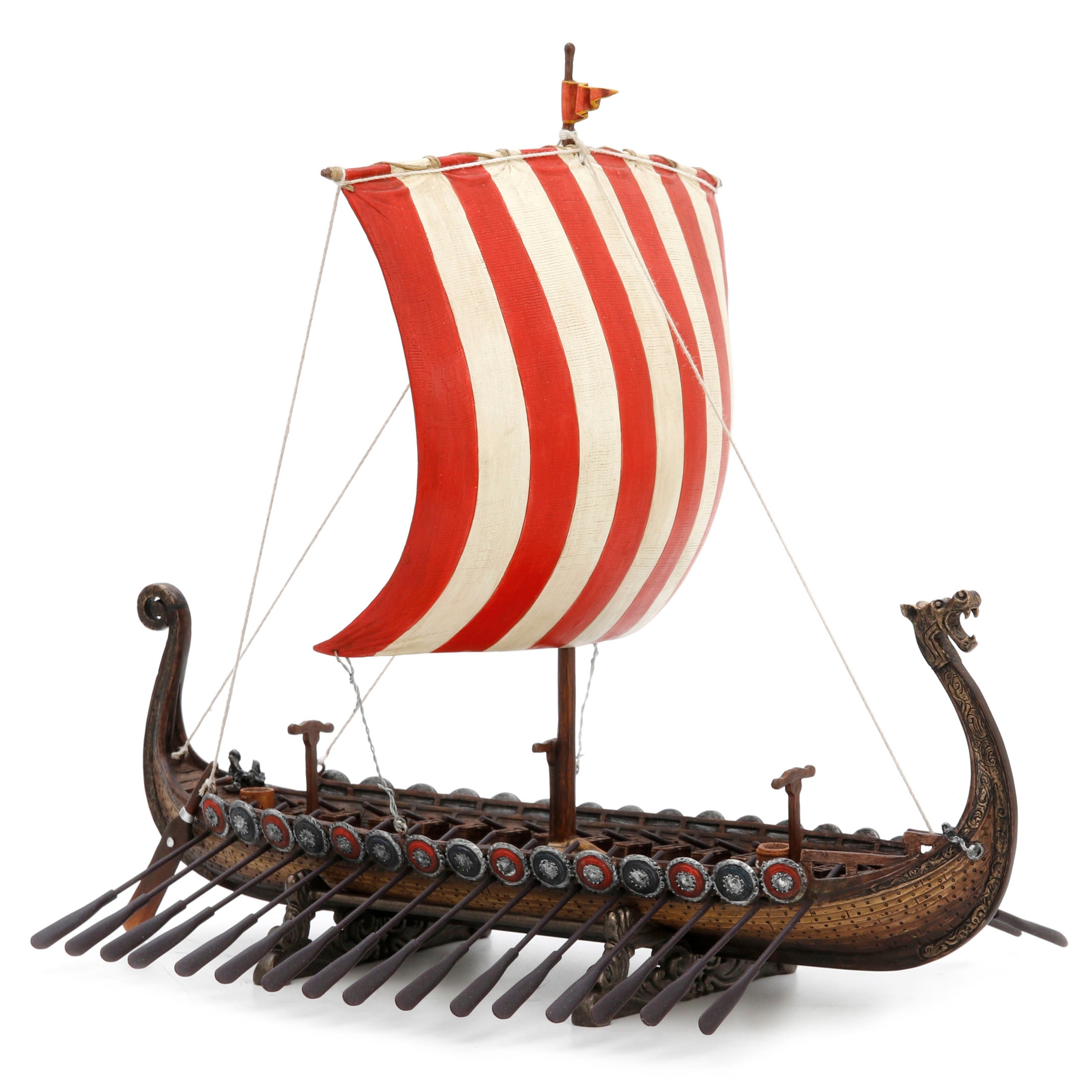 Viking Boat With Red and White Stripe Sail (13 Inch)