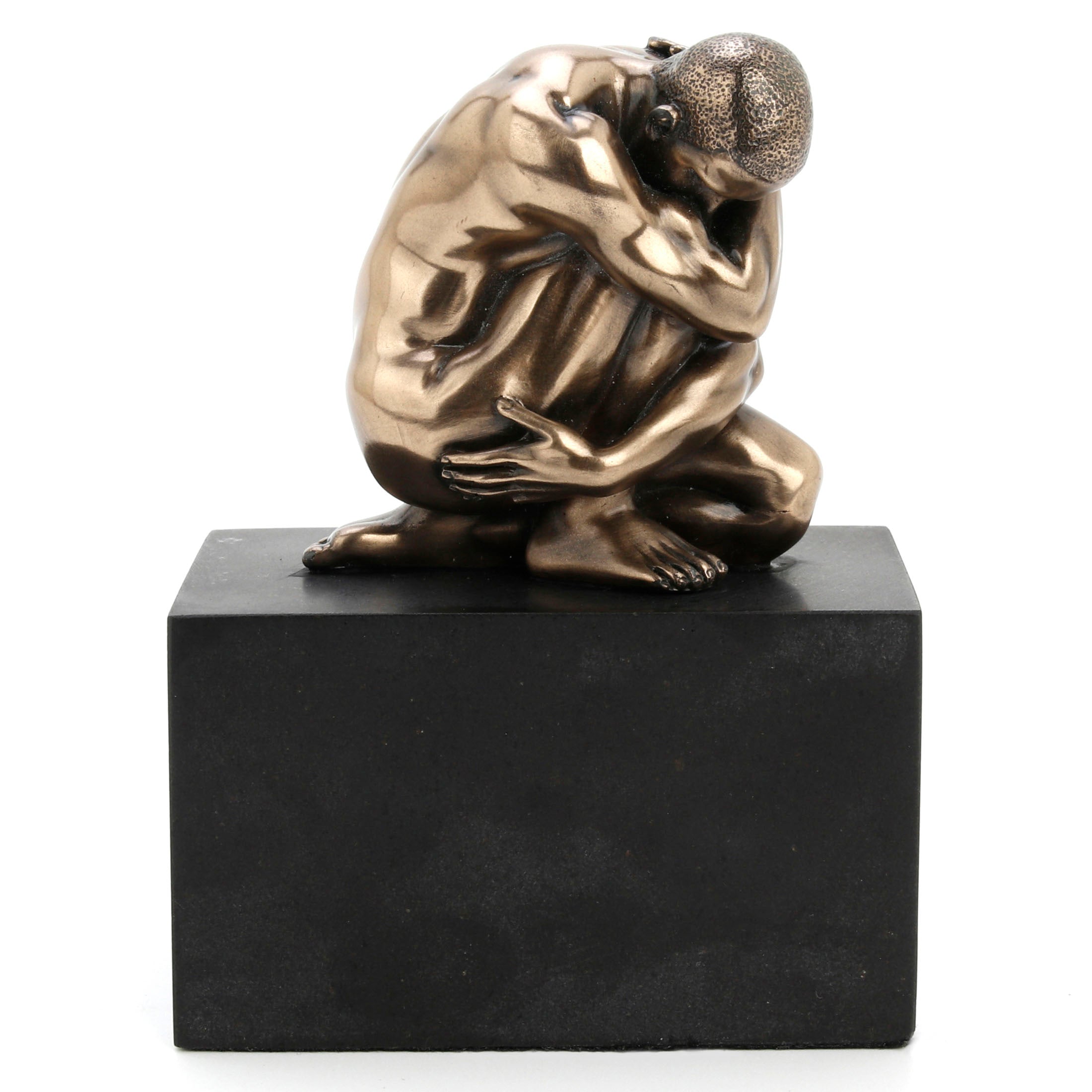 Nude Man - Squatting And Crossing Hands On Plinth