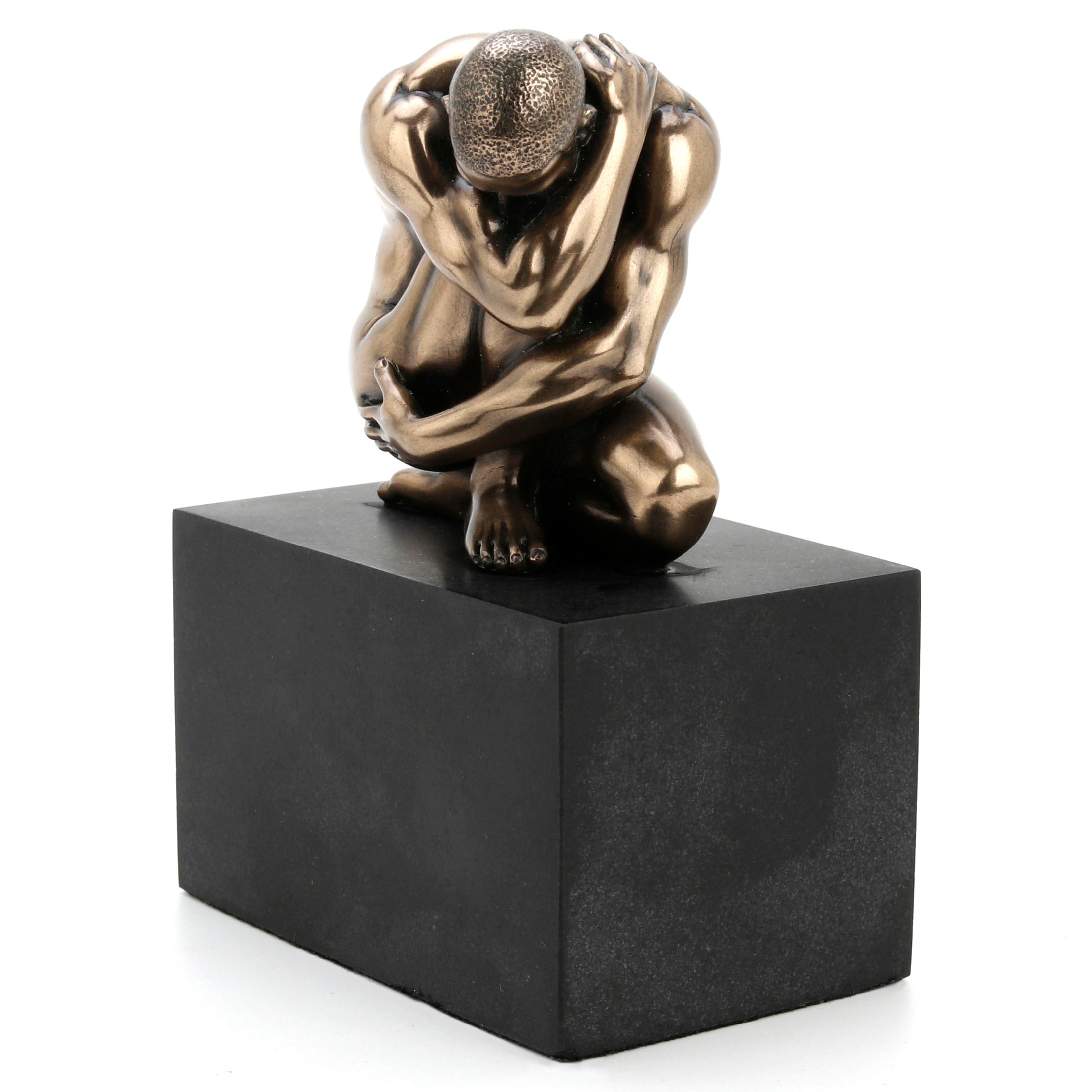 Nude Man - Squatting And Crossing Hands On Plinth