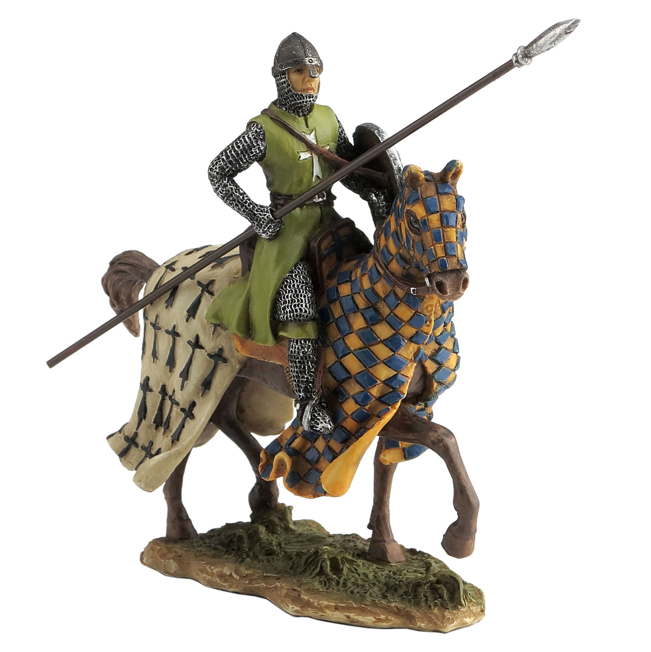 Armored Crusader On Horse With Checker Caparison