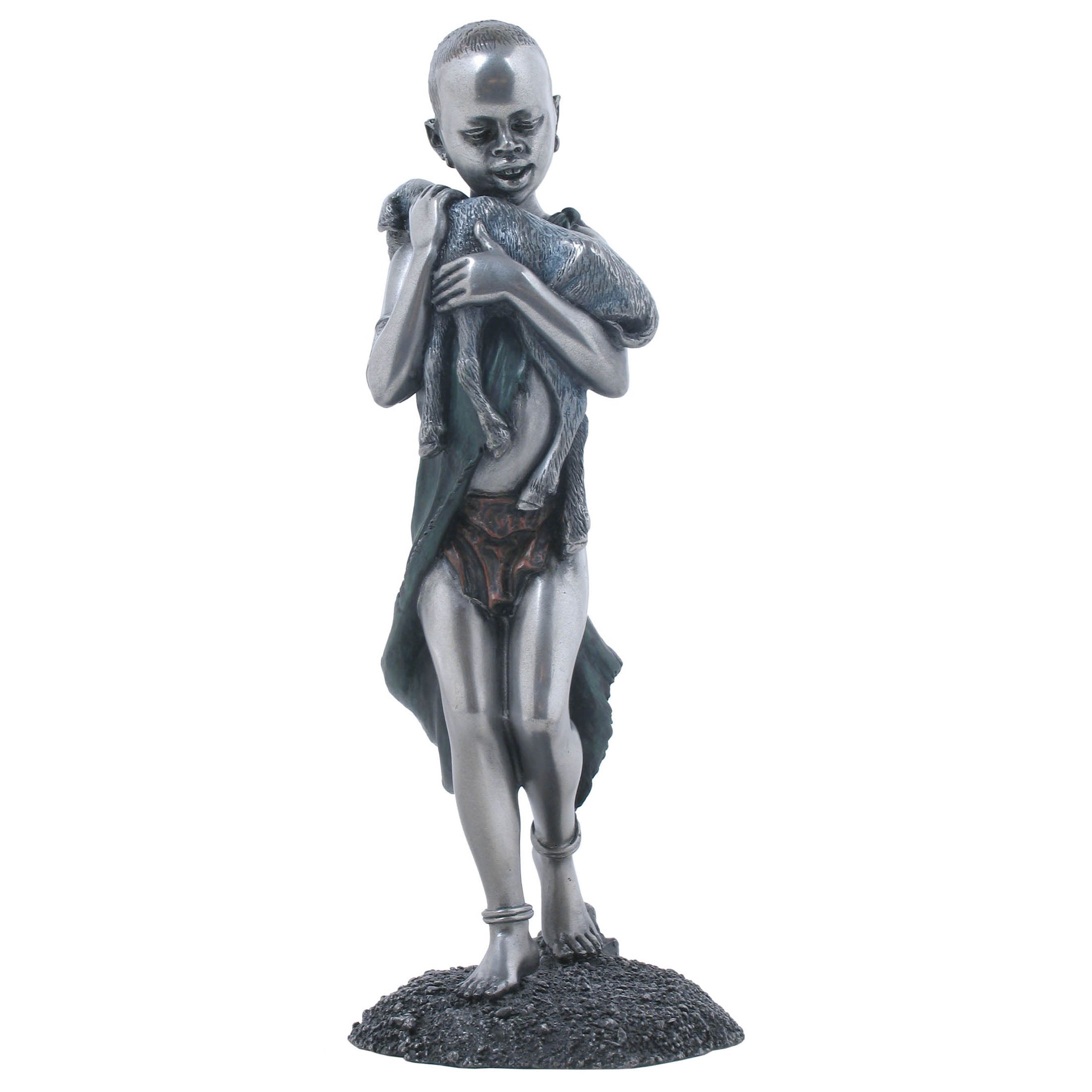 Maasai Kid Holding Sheep(Pewter)