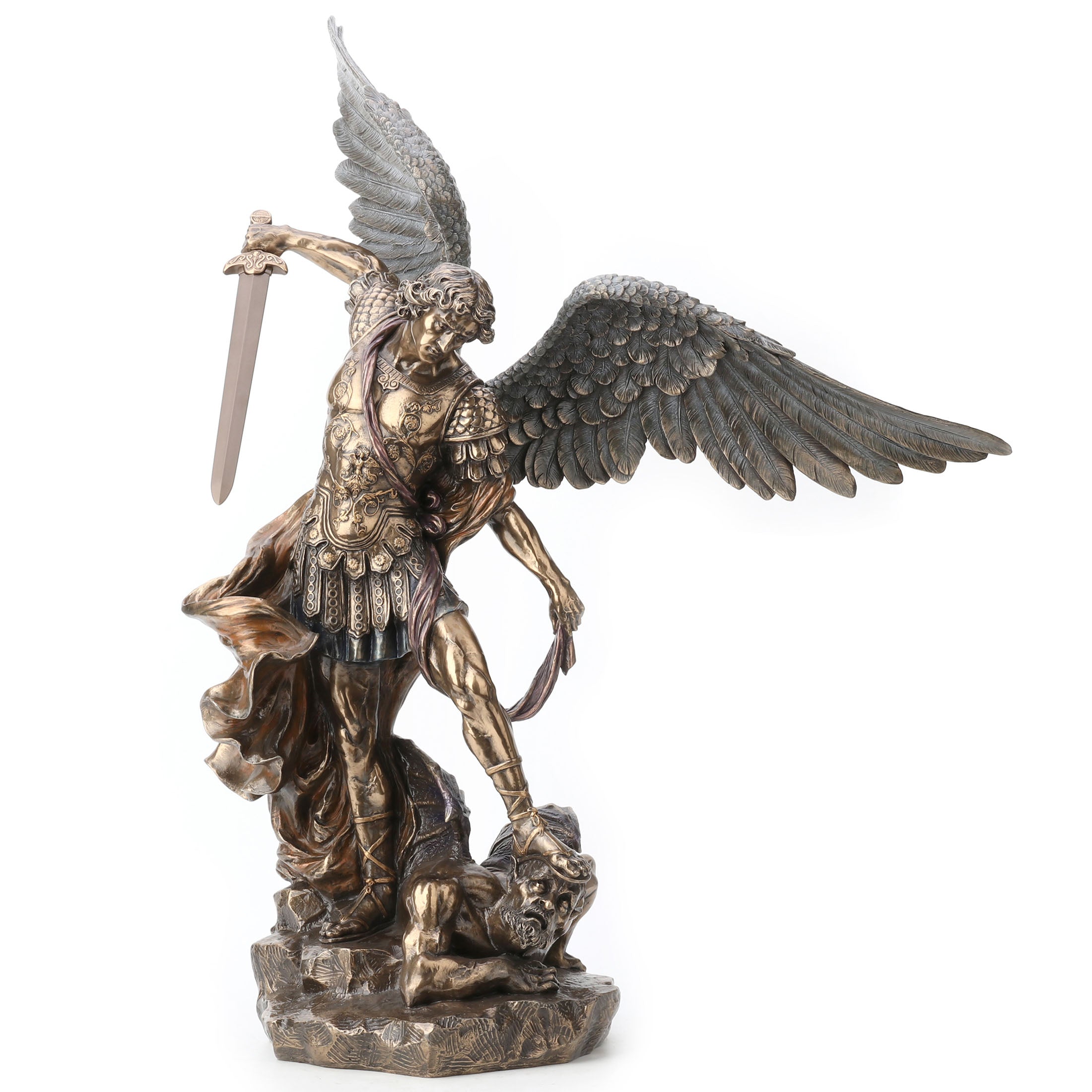 Saint Michael Standing Over Demon With Sword Large (Bronze)