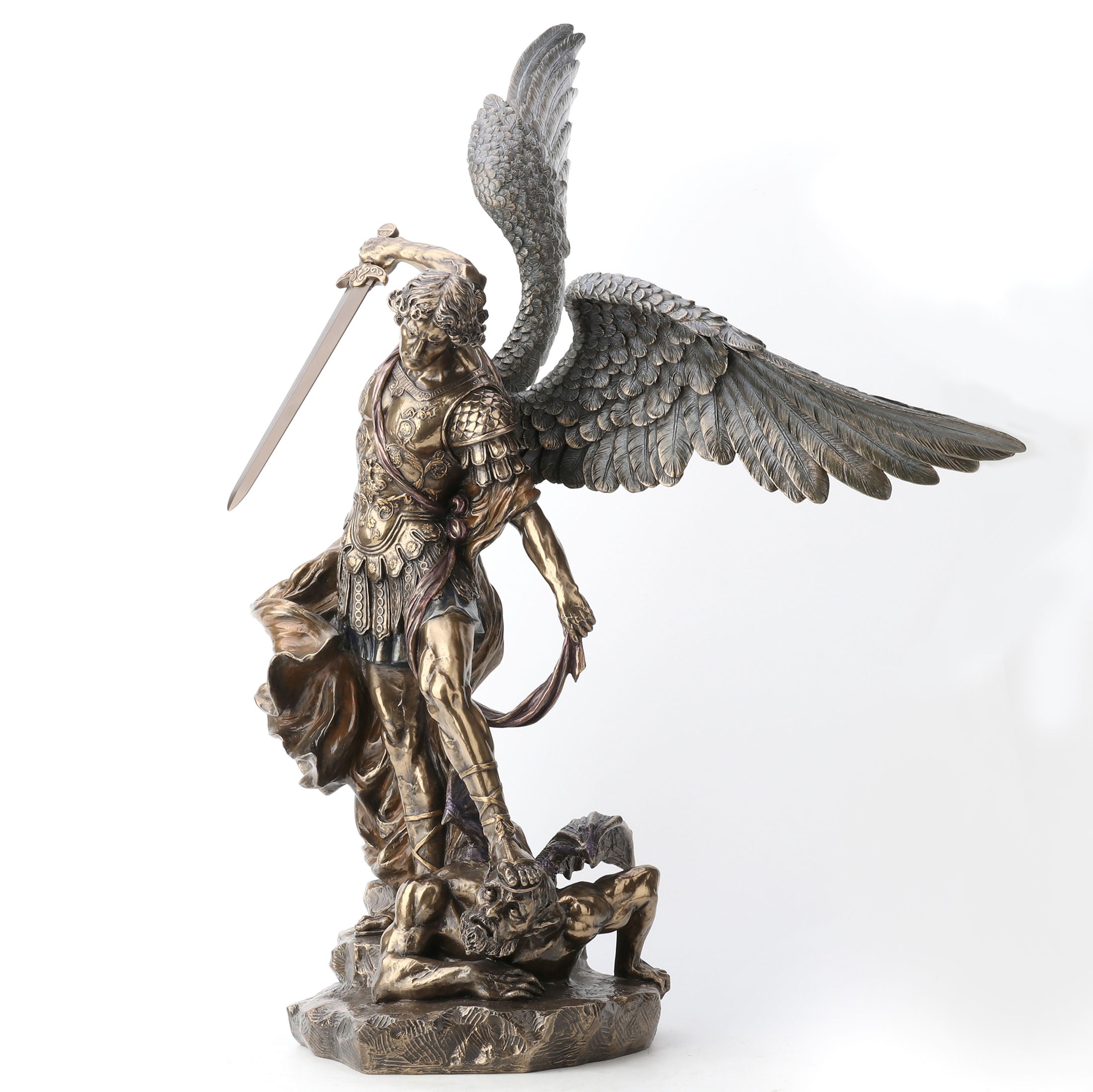Saint Michael Standing Over Demon With Sword Large (Bronze)