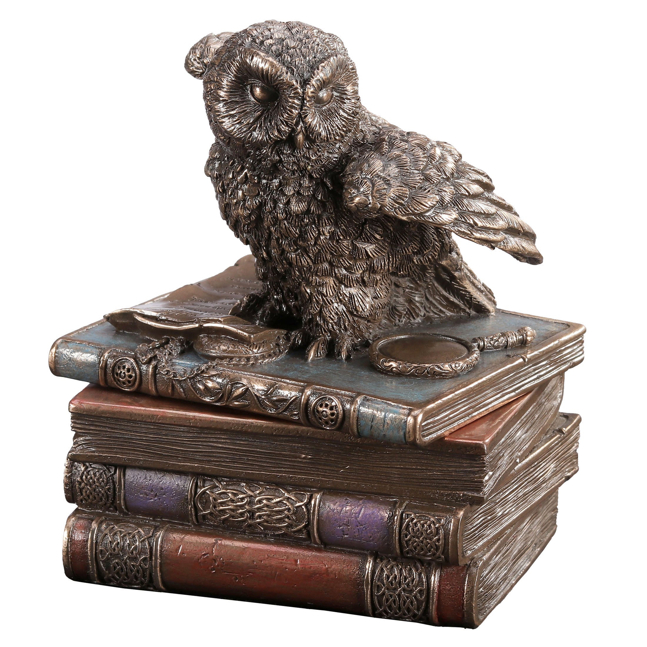 Snow Owl Flap Wings On Books Trinket Box(Mbz+Color)