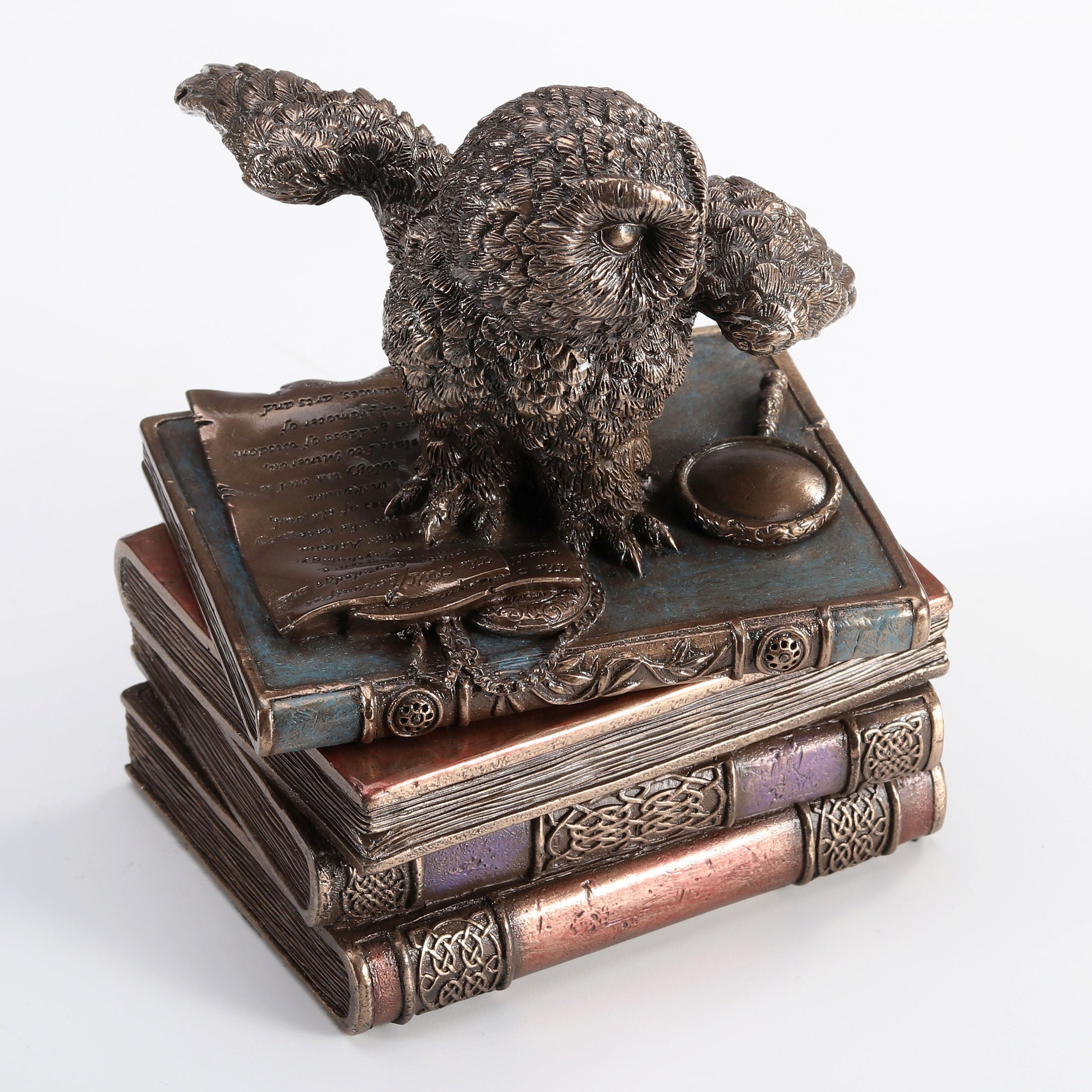 Snow Owl Flap Wings On Books Trinket Box(Mbz+Color)