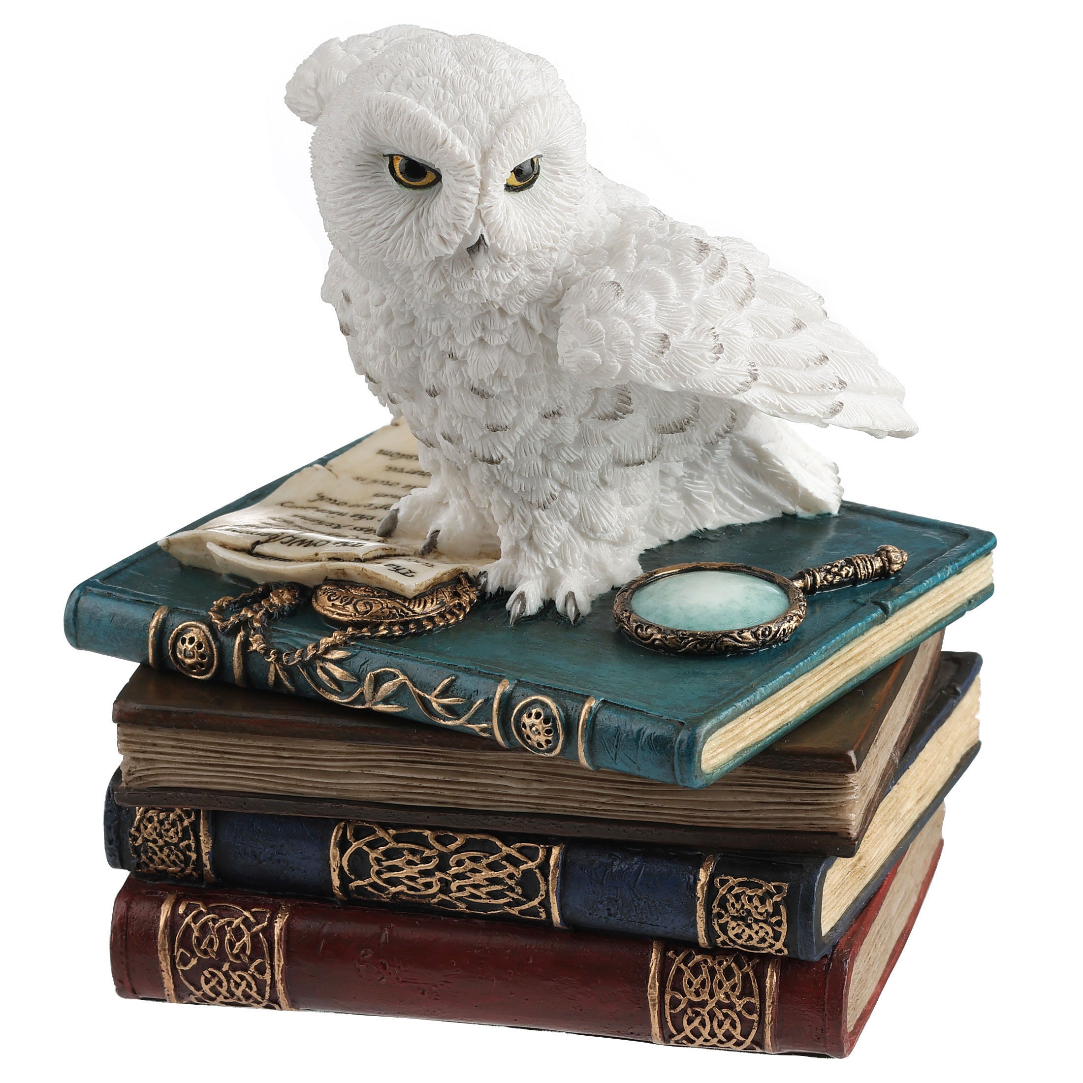 Snow Owl Flap Wings On Books Trinket Box