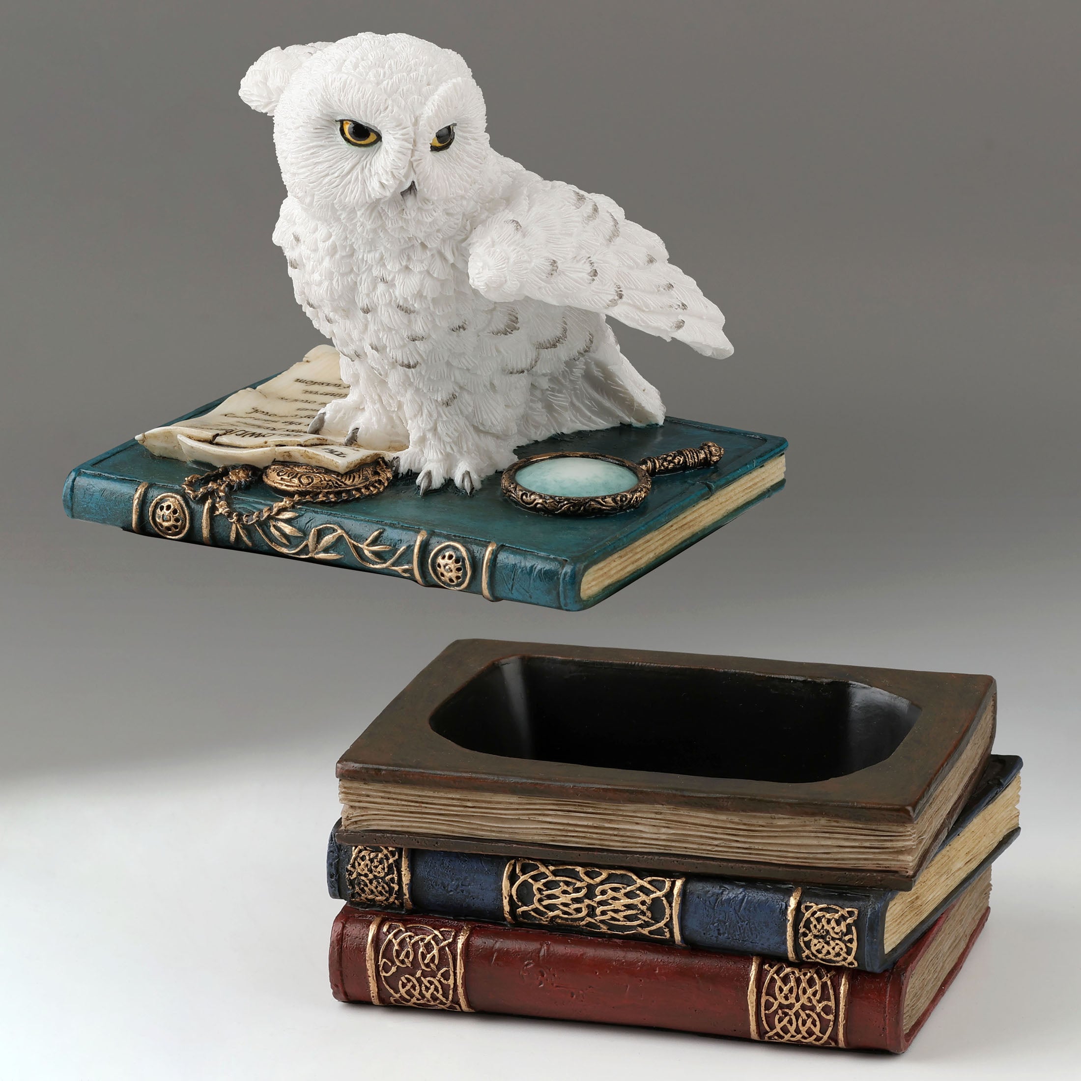 Snow Owl Flap Wings On Books Trinket Box