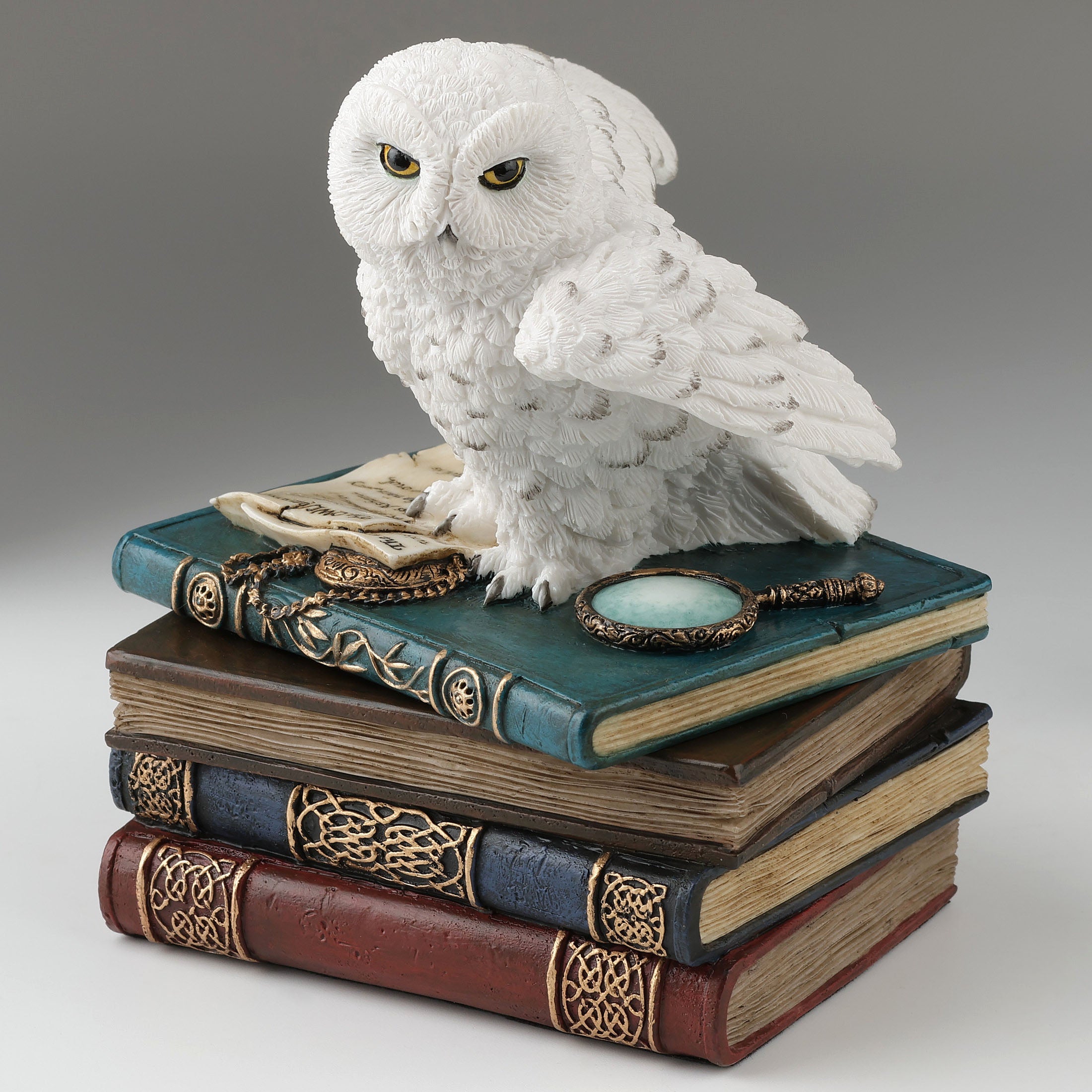 Snow Owl Flap Wings On Books Trinket Box