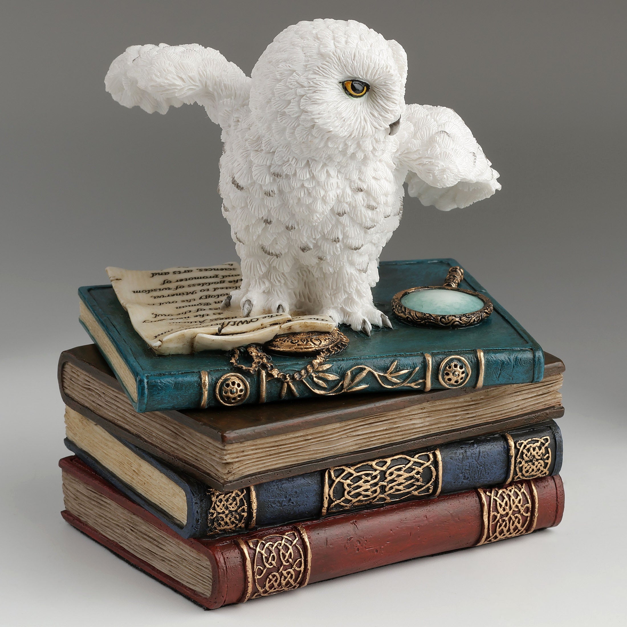 Snow Owl Flap Wings On Books Trinket Box