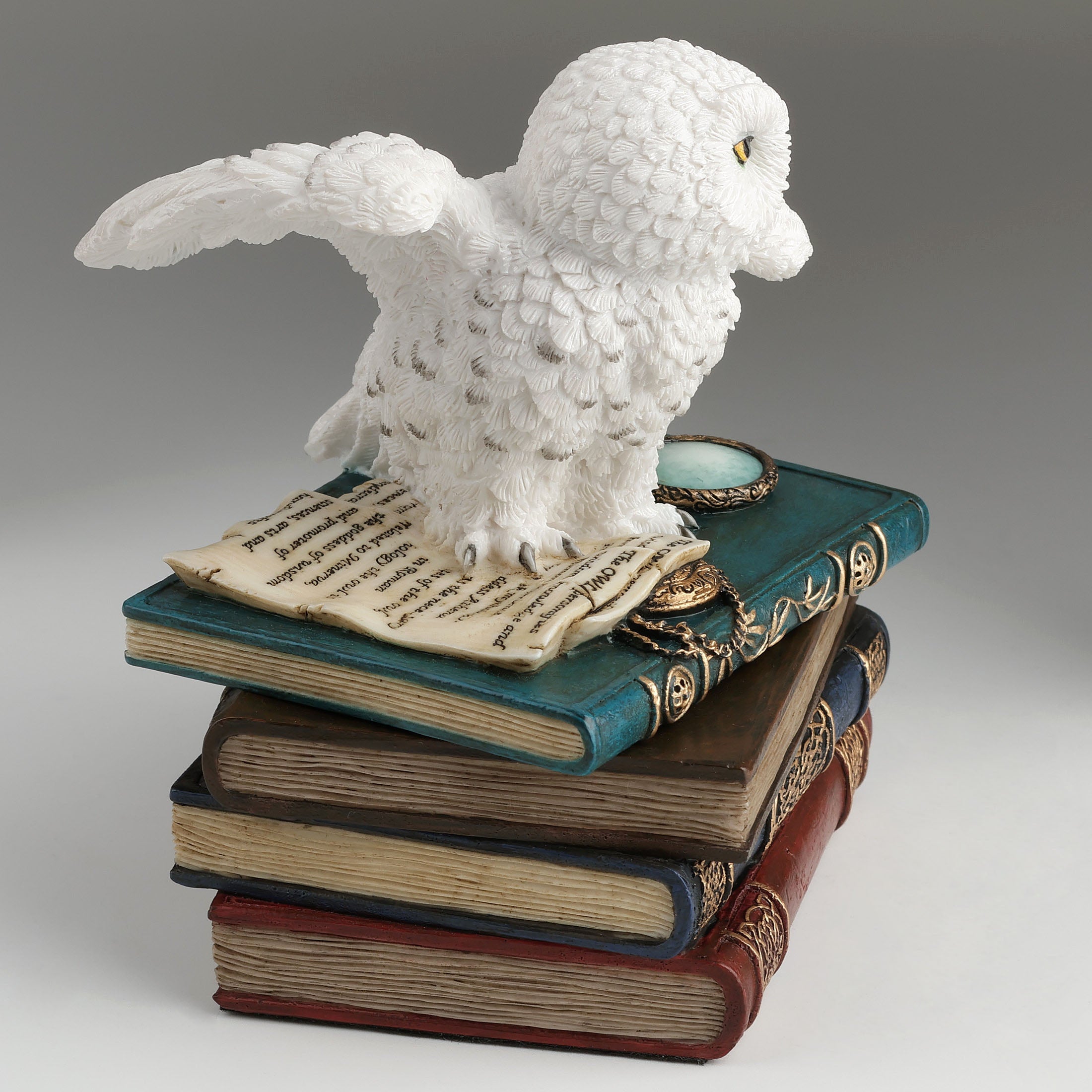 Snow Owl Flap Wings On Books Trinket Box