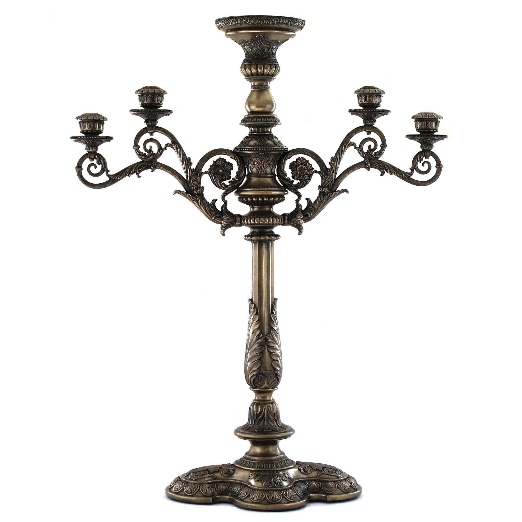Large Candelabrum 35" Baroque Styled 4 Candles + Flower Pot On Center Top (Bronze)