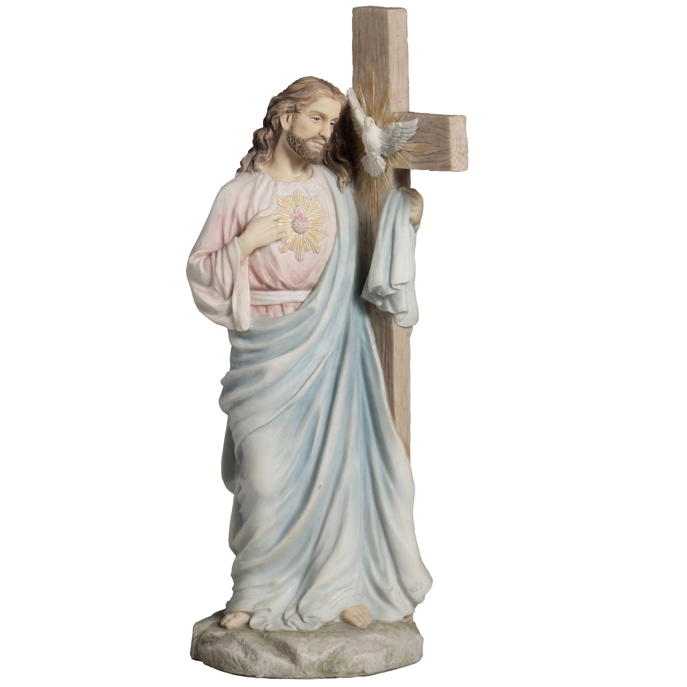 Jesus With Sacred Heart Leaning On The Dove Cross (Light Color)