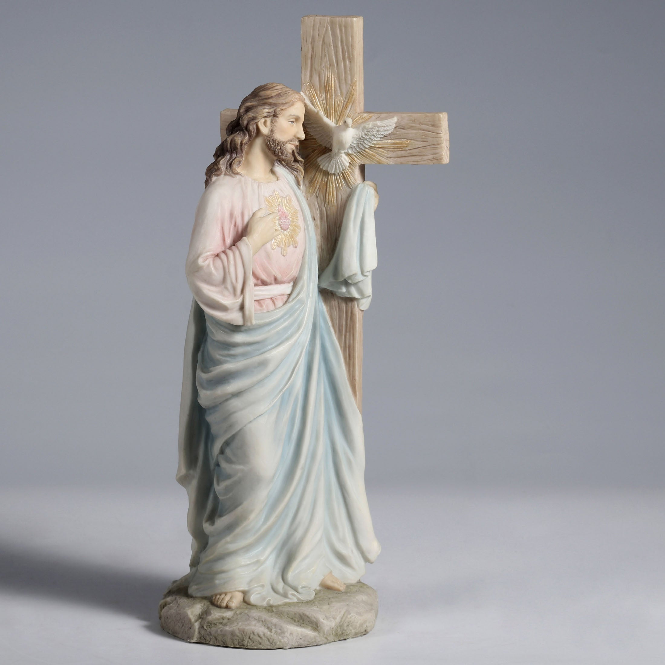 Jesus With Sacred Heart Leaning On The Dove Cross (Light Color)