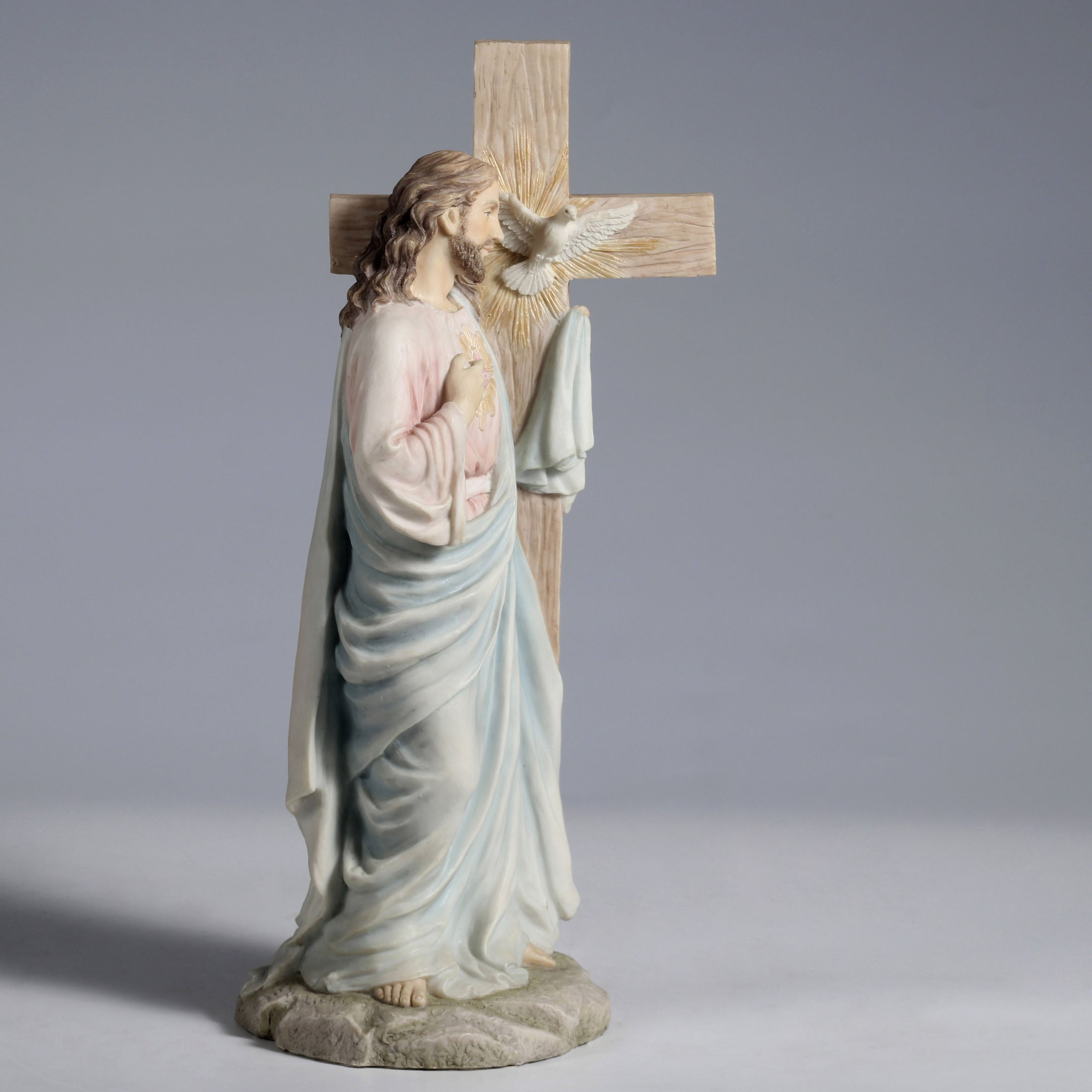 Jesus With Sacred Heart Leaning On The Dove Cross (Light Color)