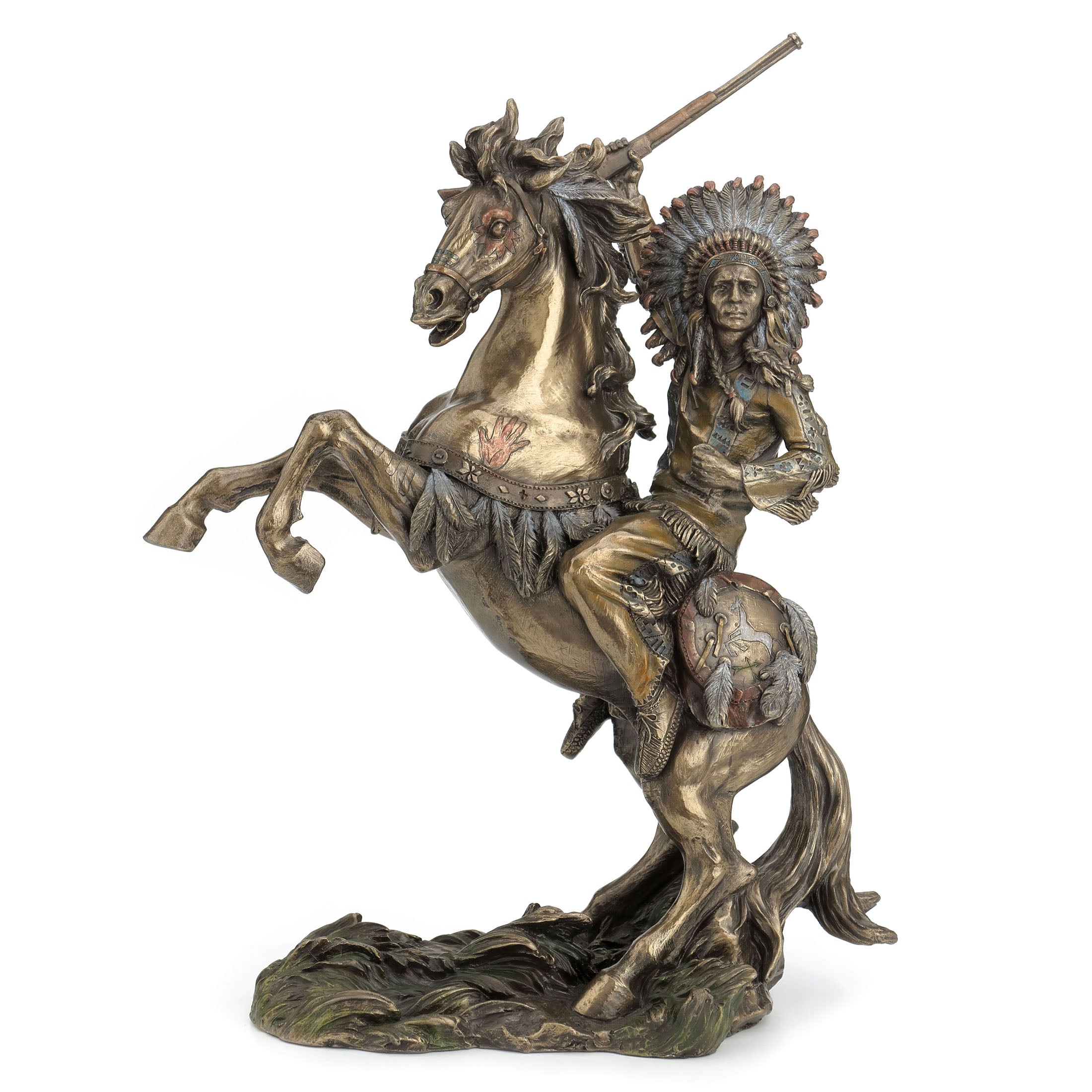 Sioux Chief Raising Rifle On A Rearing Horse (Mbz+Color)