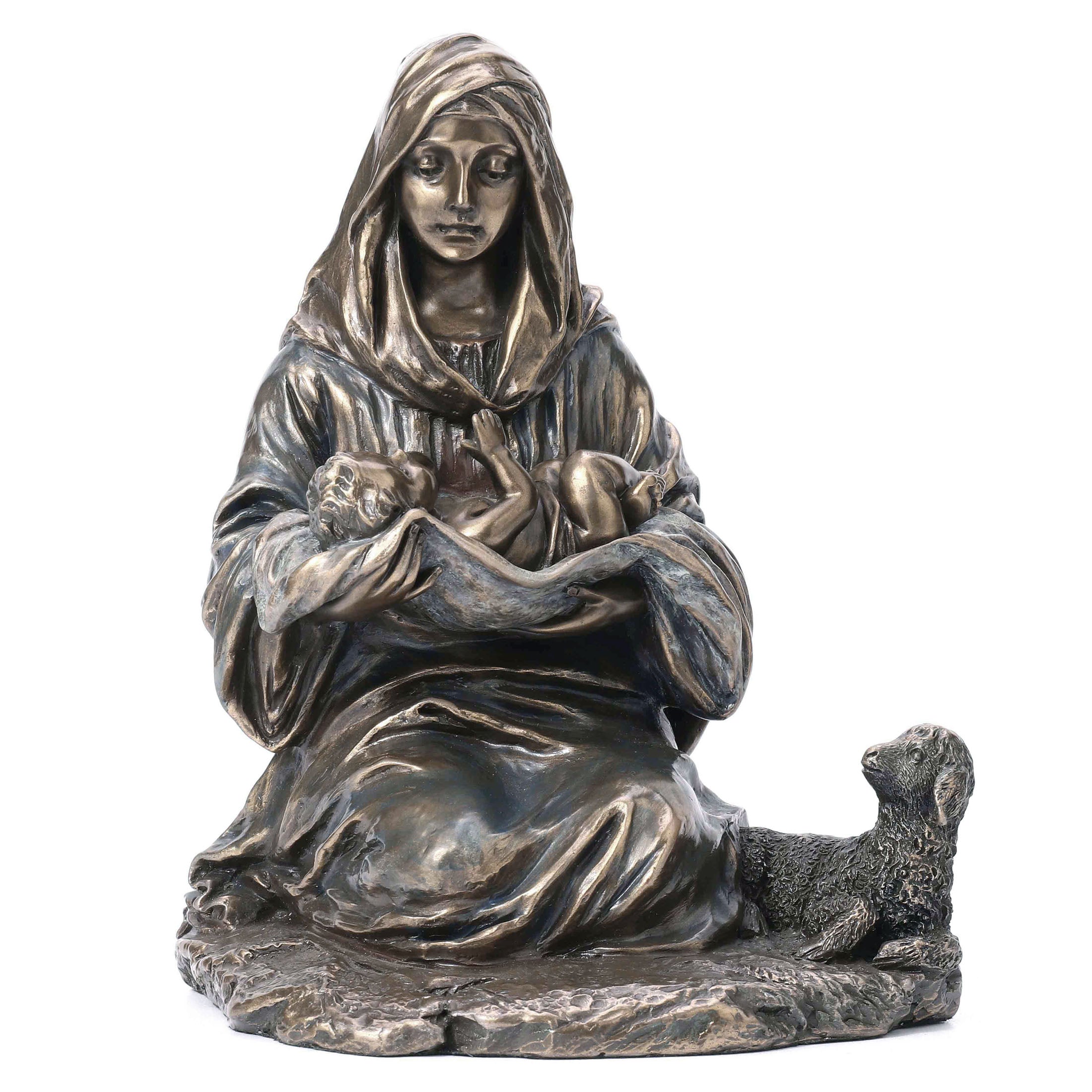 Mary Holding Baby Jesus With Lamb Aside