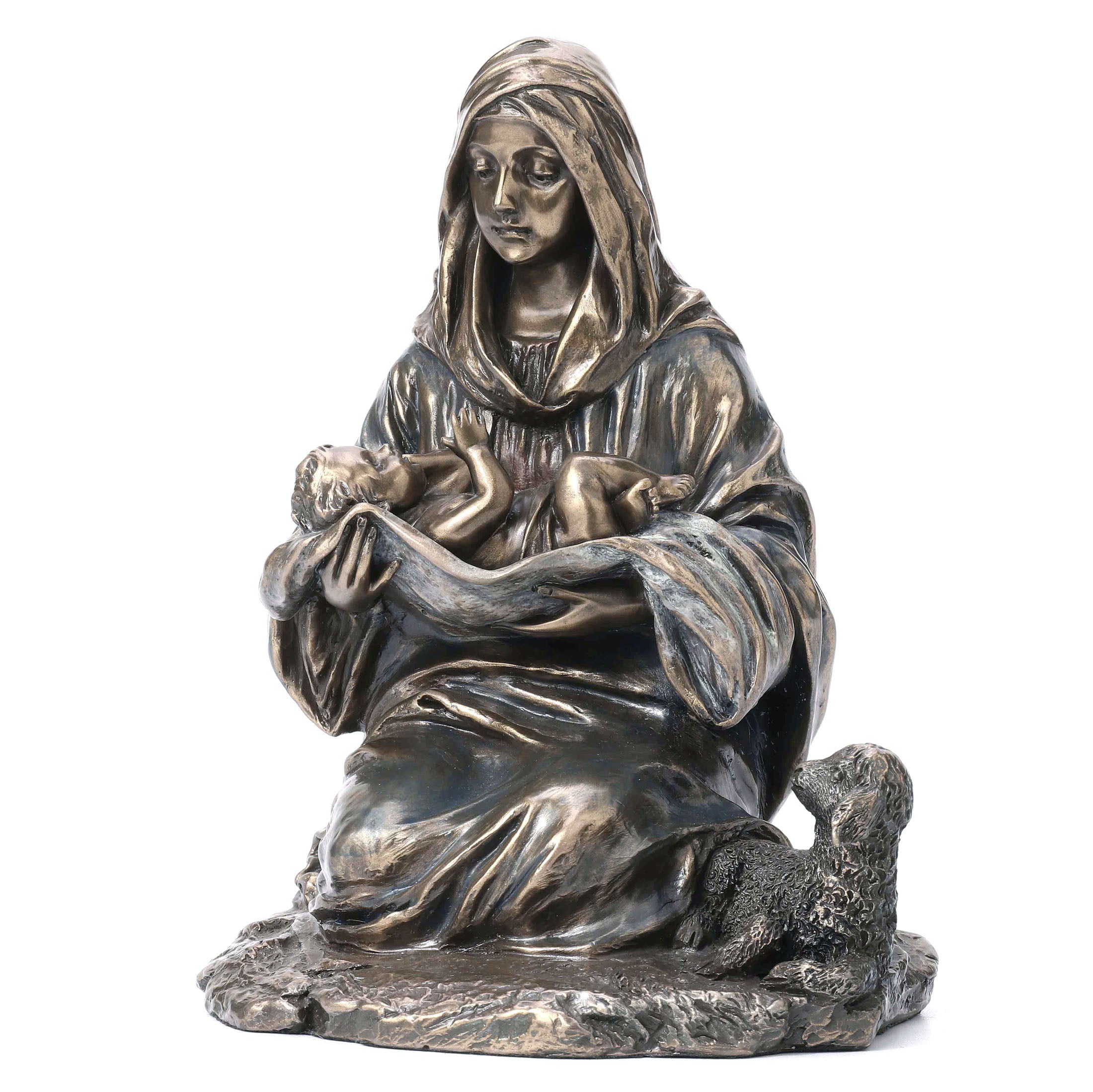 Mary Holding Baby Jesus With Lamb Aside