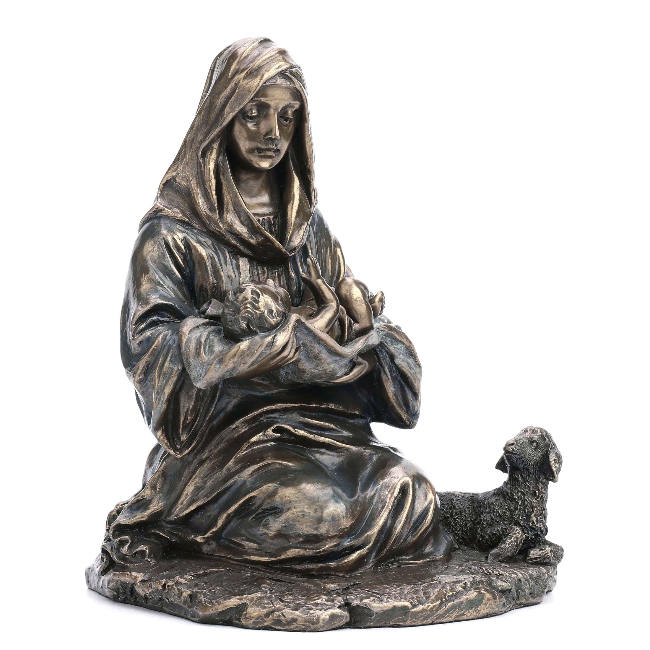 Mary Holding Baby Jesus With Lamb Aside