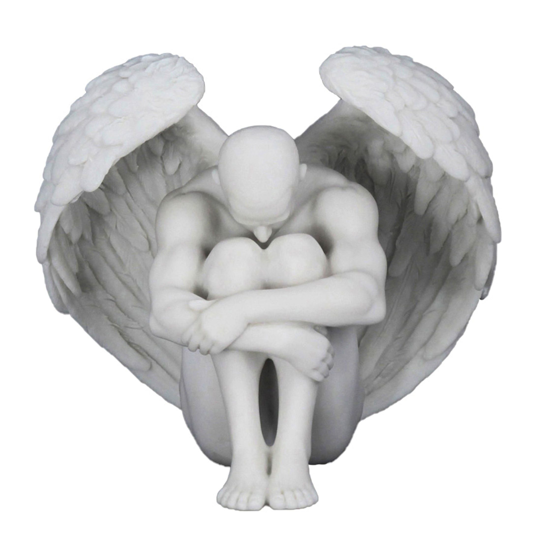 Winged Nude Male Sitting With Arms Holding Over Knees (Marble White)