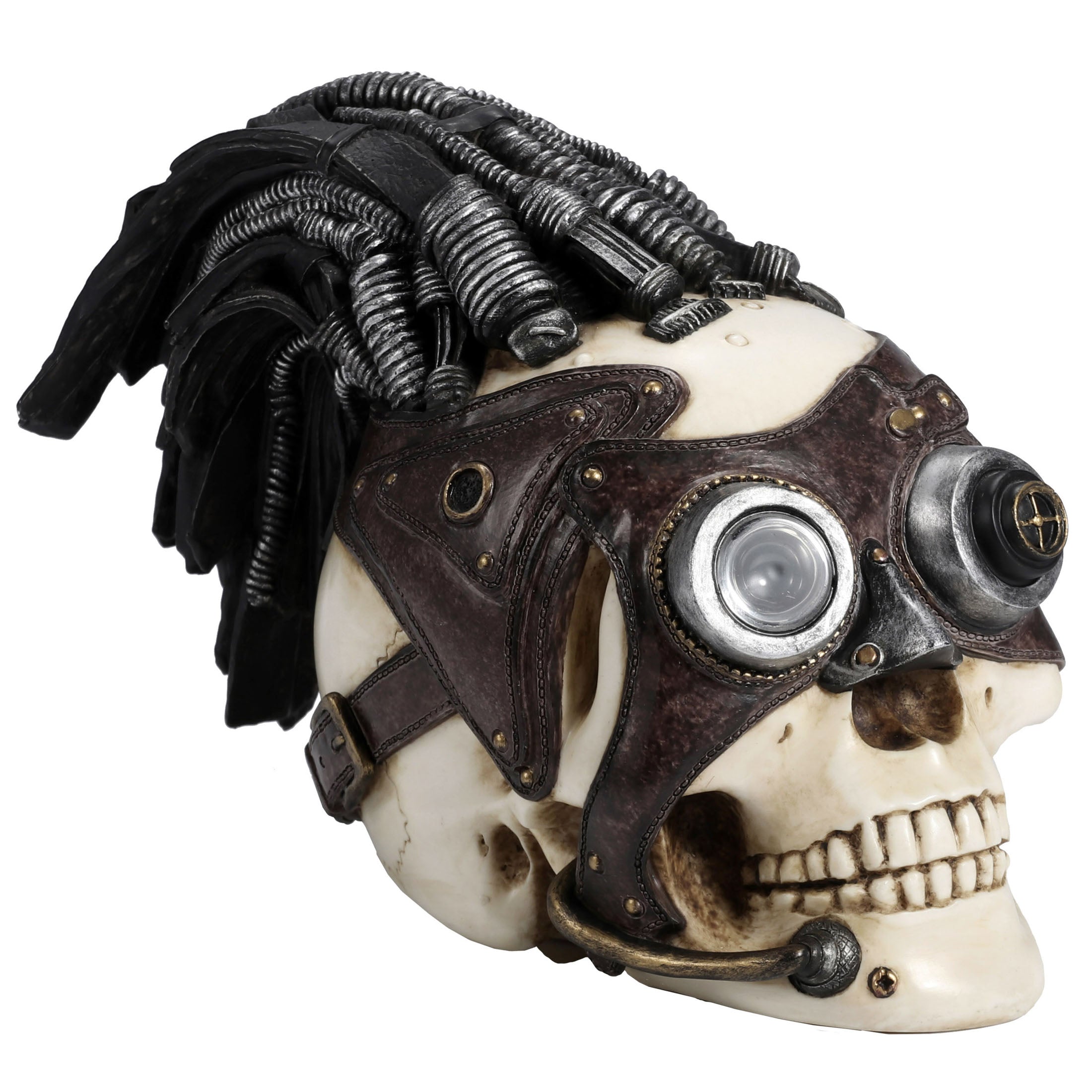 Steampunk Skull With Wire Hair And Leather Goggles