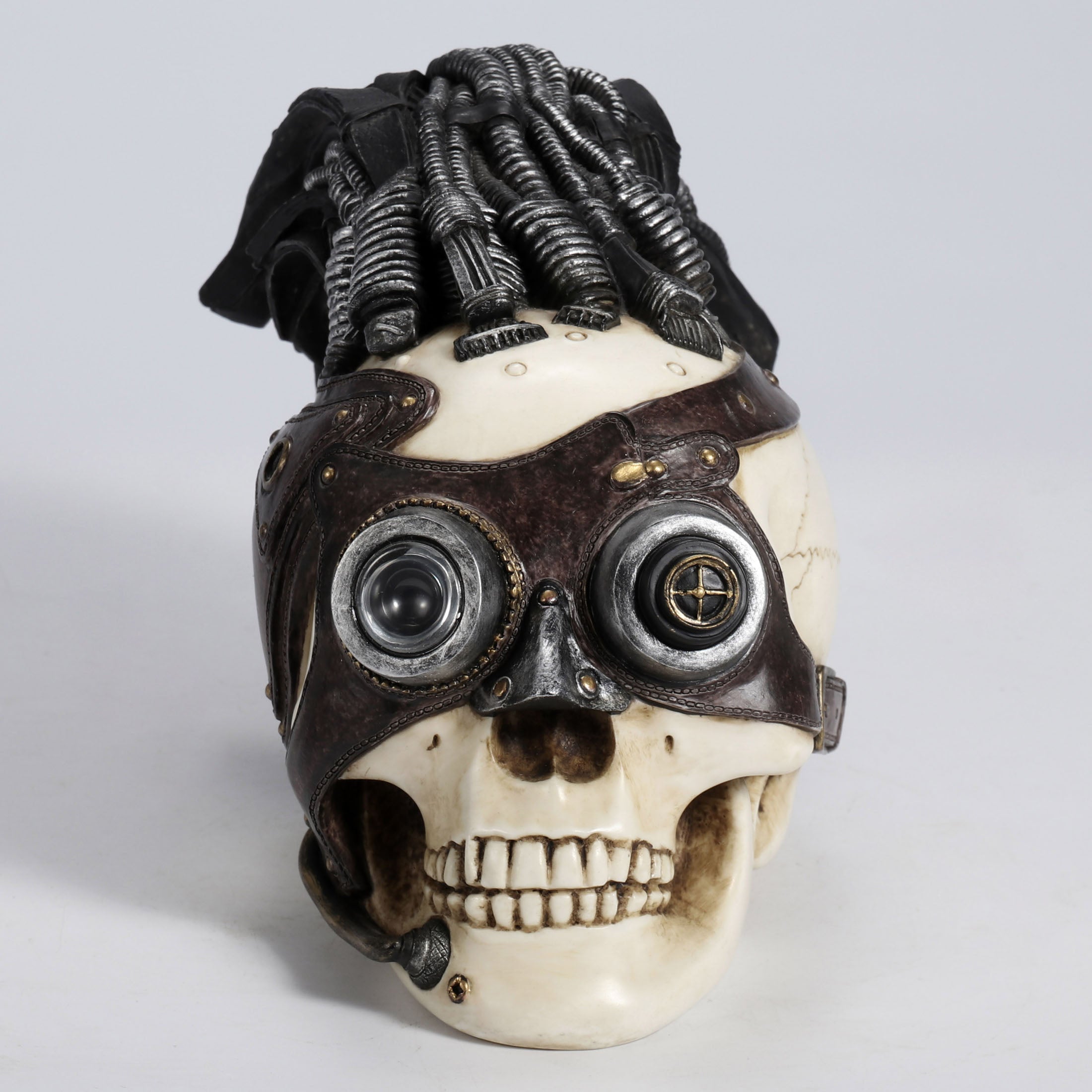 Steampunk Skull With Wire Hair And Leather Goggles