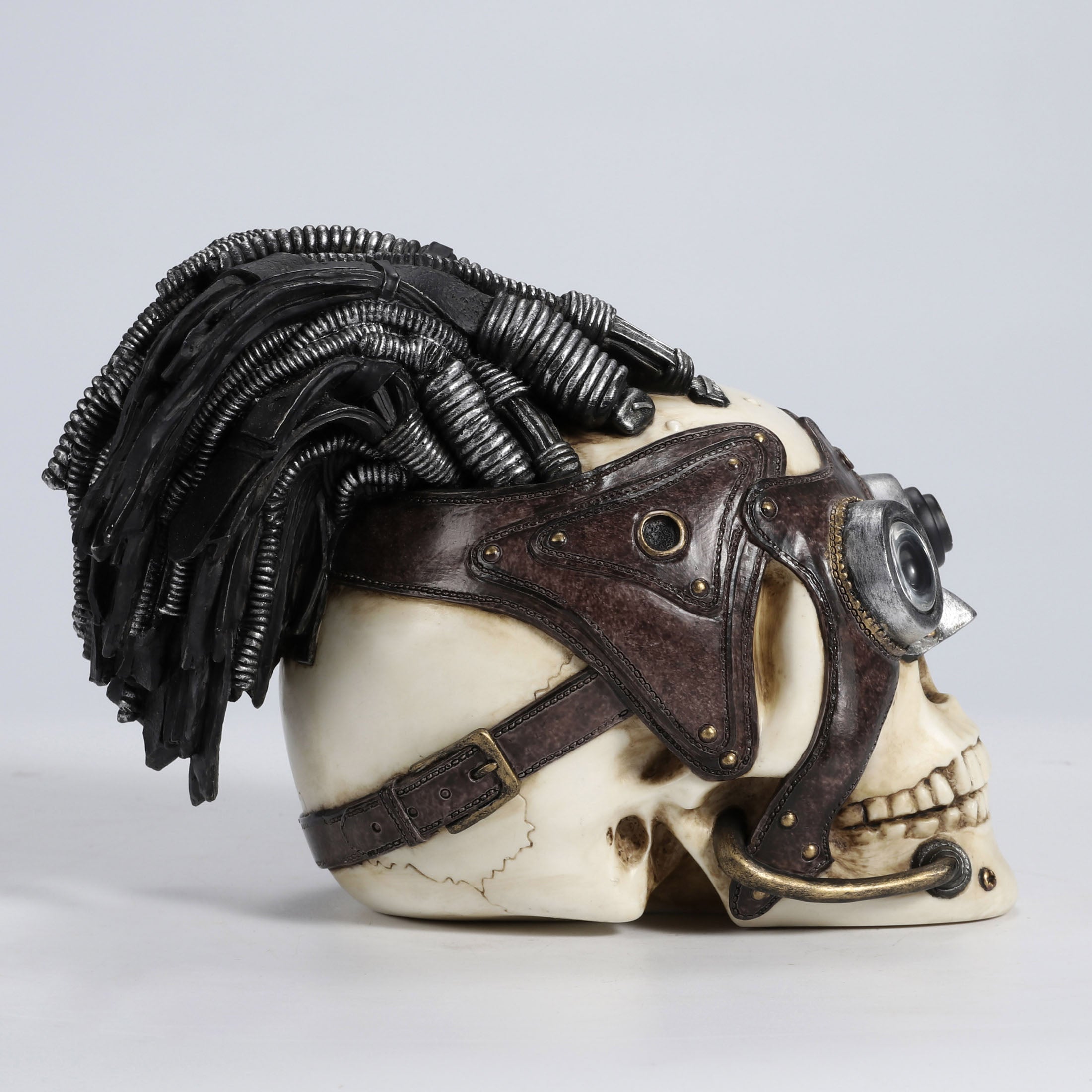Steampunk Skull With Wire Hair And Leather Goggles