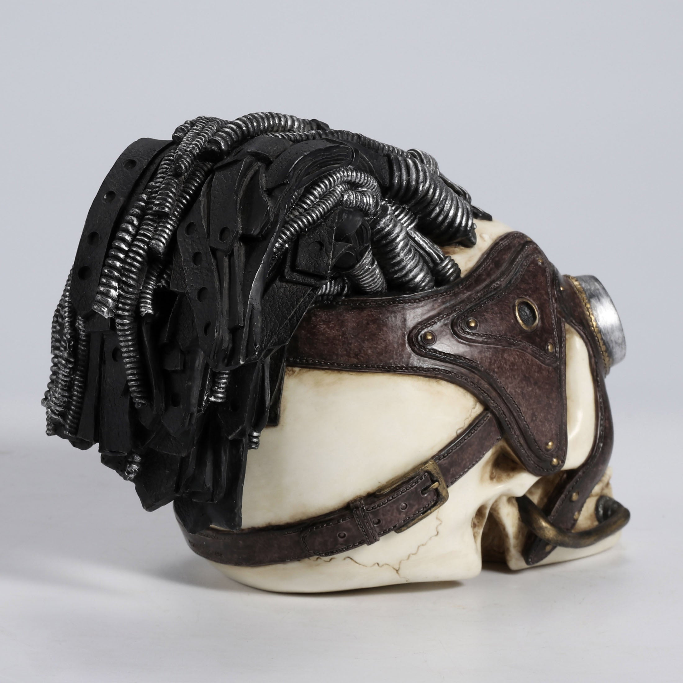 Steampunk Skull With Wire Hair And Leather Goggles