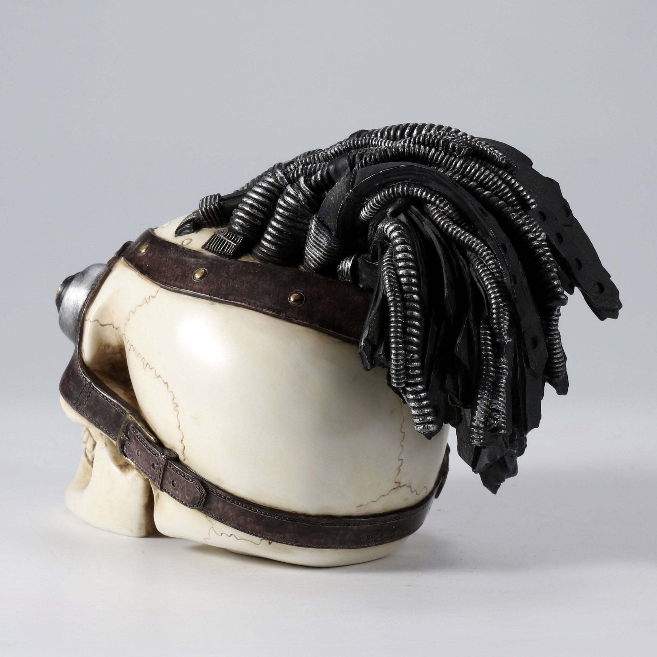 Steampunk Skull With Wire Hair And Leather Goggles