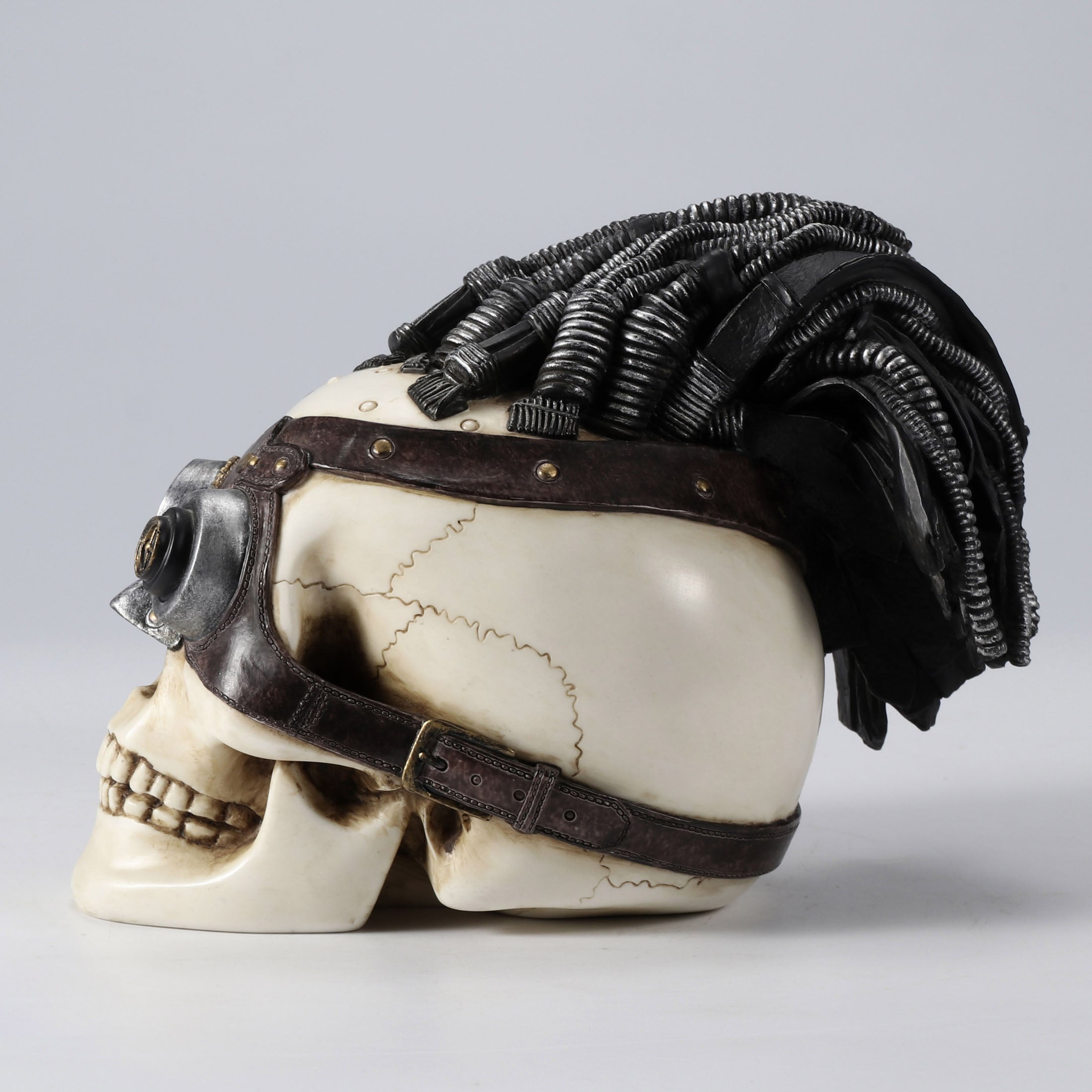 Steampunk Skull With Wire Hair And Leather Goggles