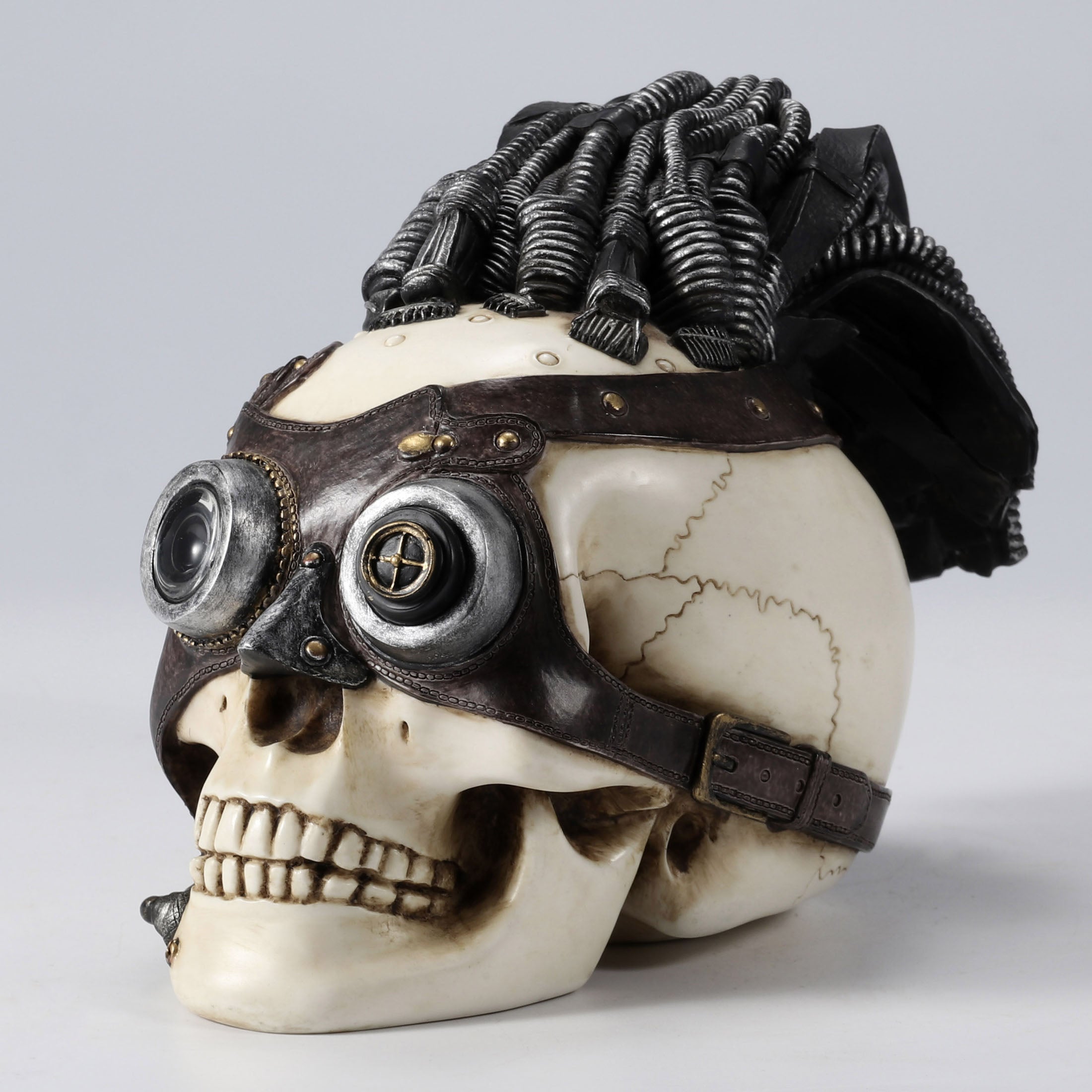 Steampunk Skull With Wire Hair And Leather Goggles