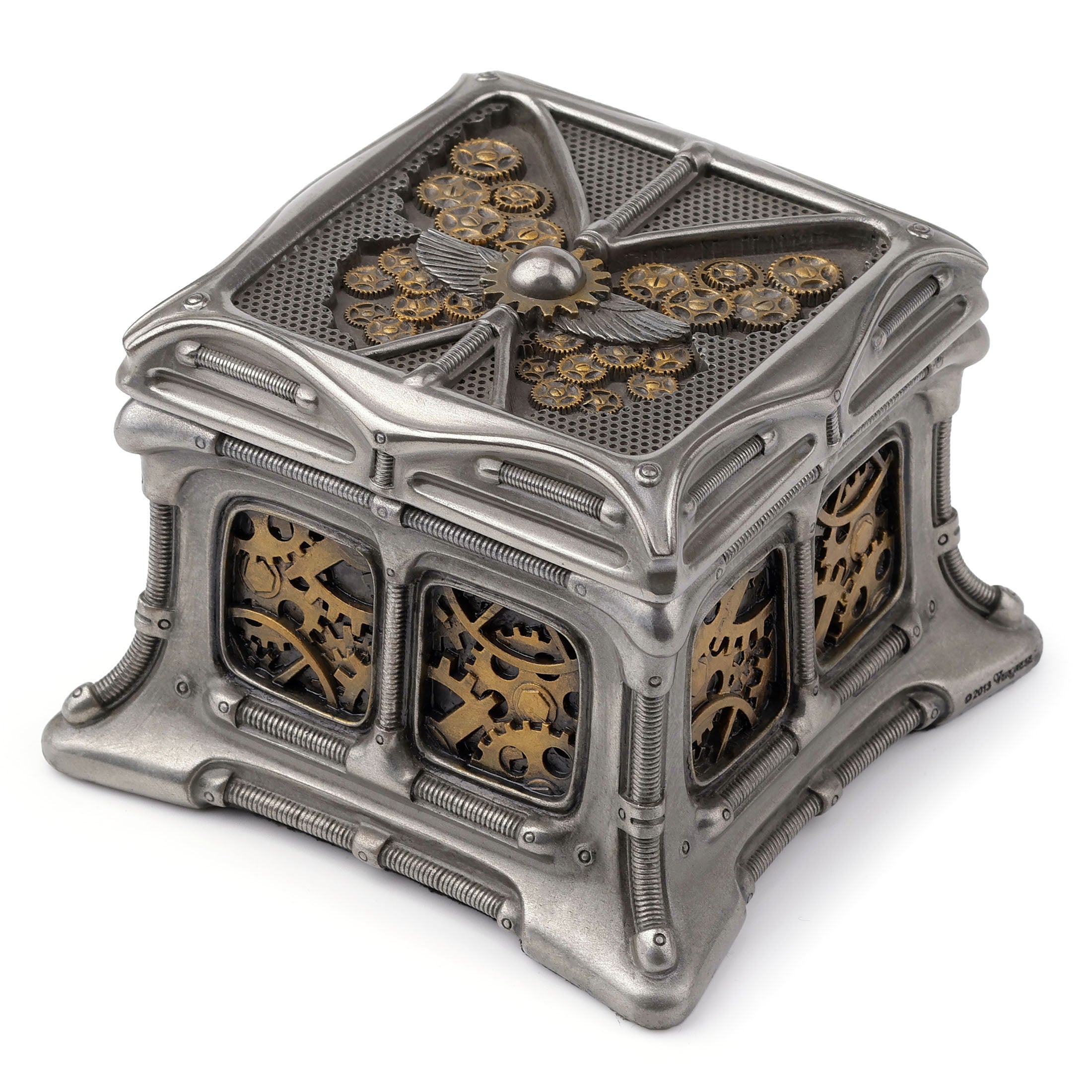 Steampunk Butterfly And Gears Trinket Box (Steel + Brass)