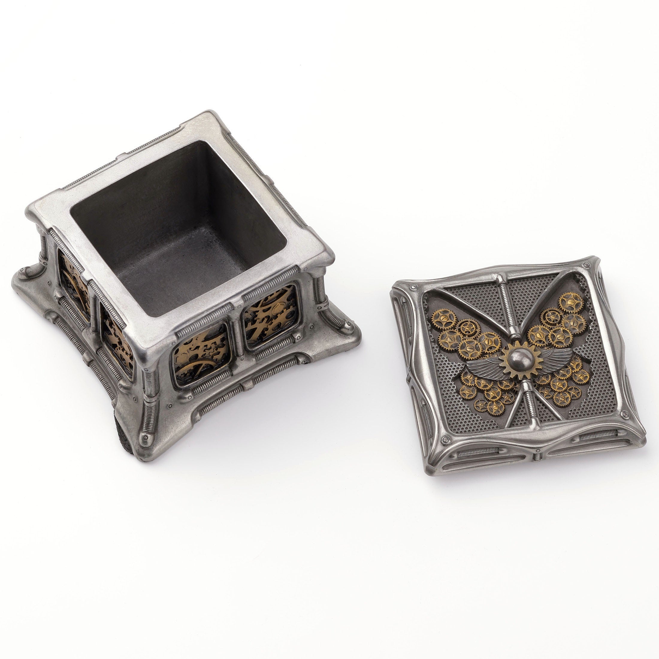 Steampunk Butterfly And Gears Trinket Box (Steel + Brass)