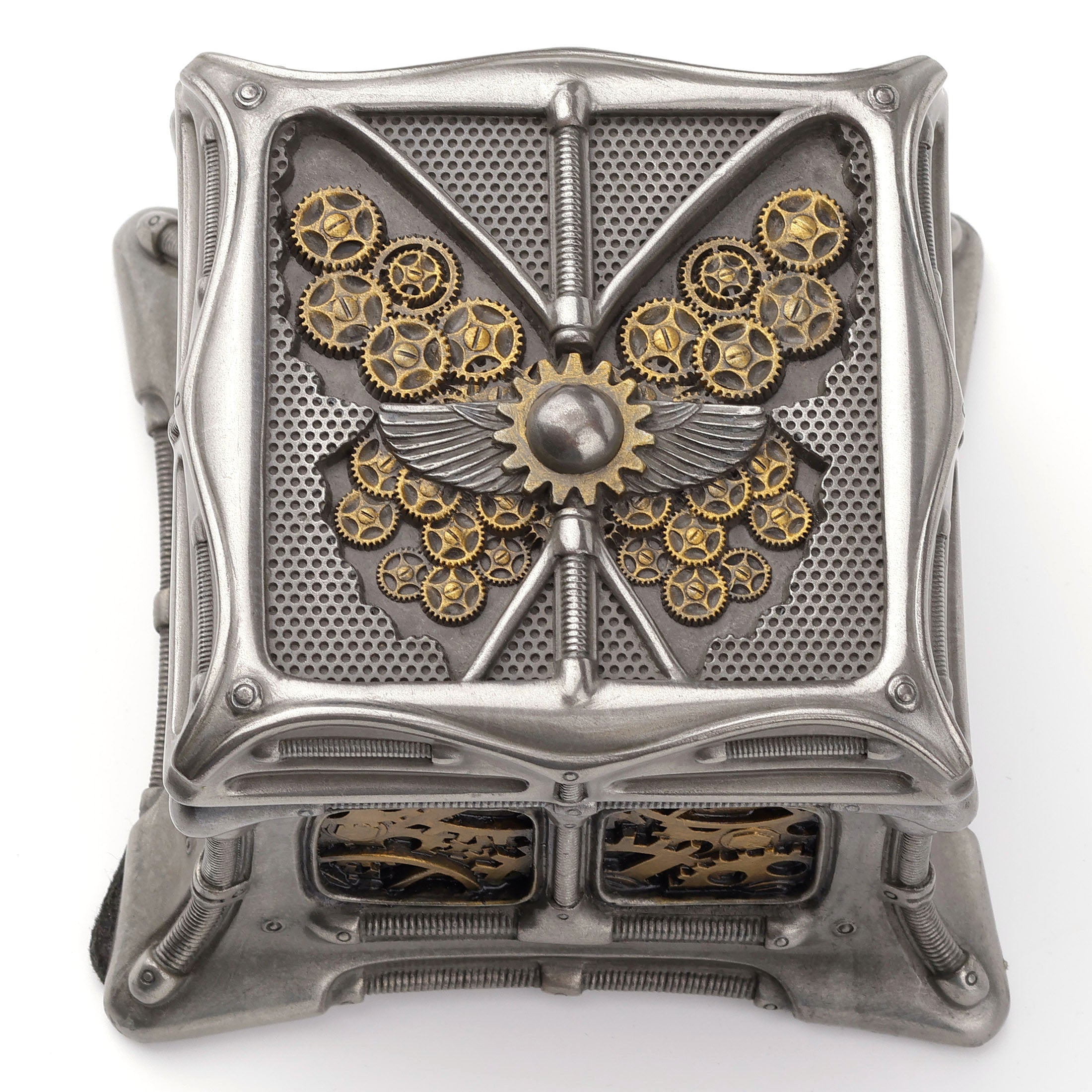 Steampunk Butterfly And Gears Trinket Box (Steel + Brass)