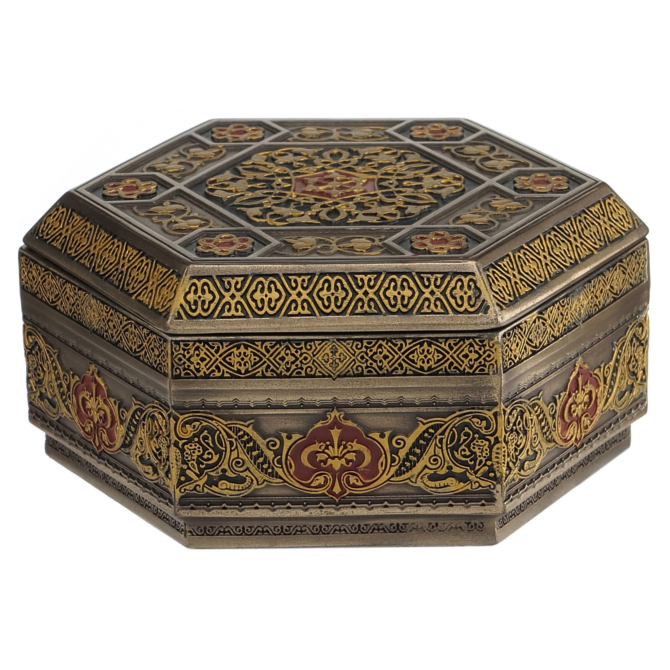 Red Flat Lid Hexagonal Trinket Box