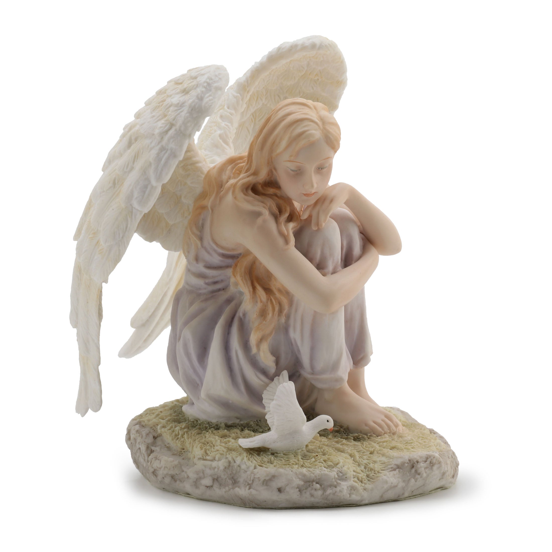 Angel Sitting Looking At Dove
