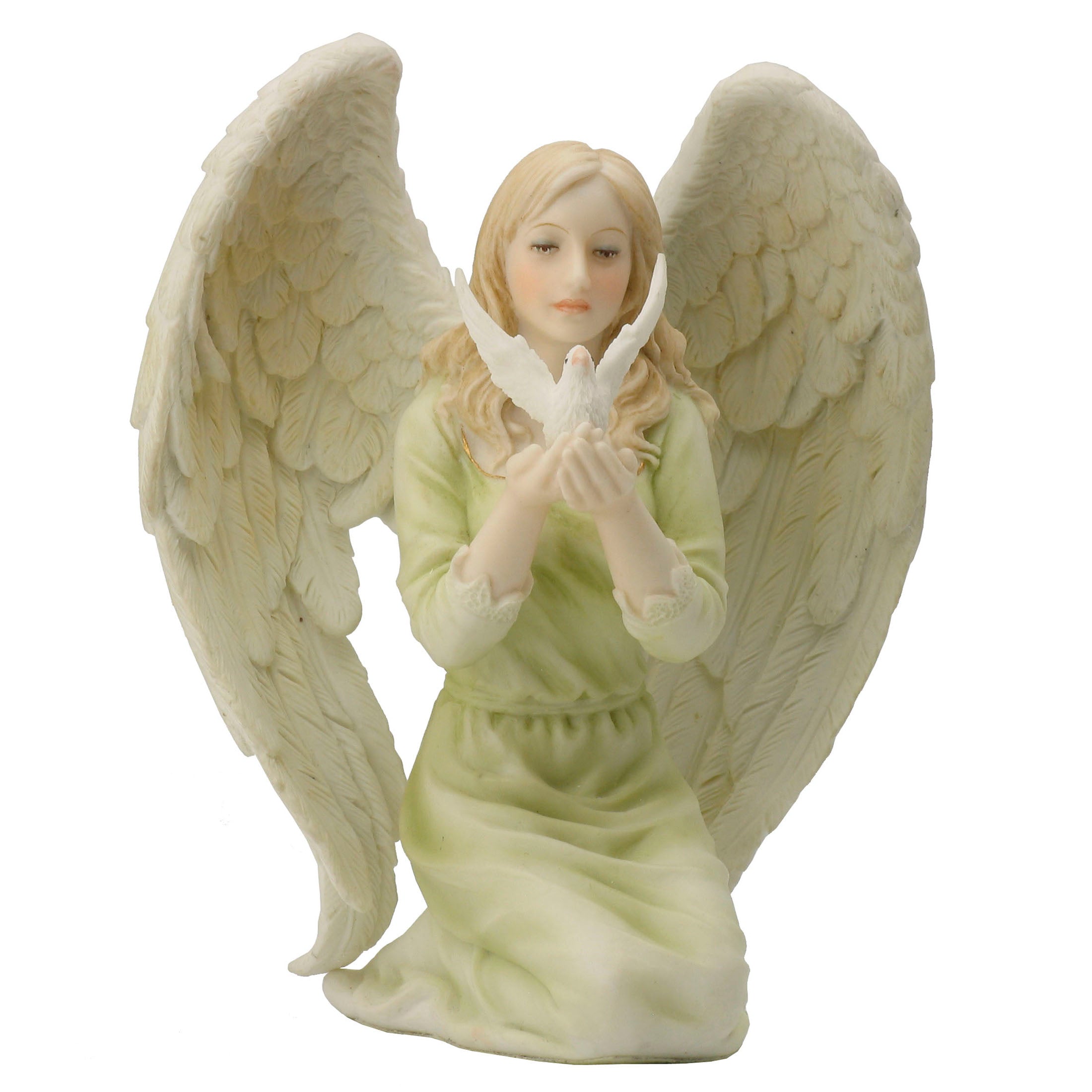 Angel Kneeling With Dove In Hands